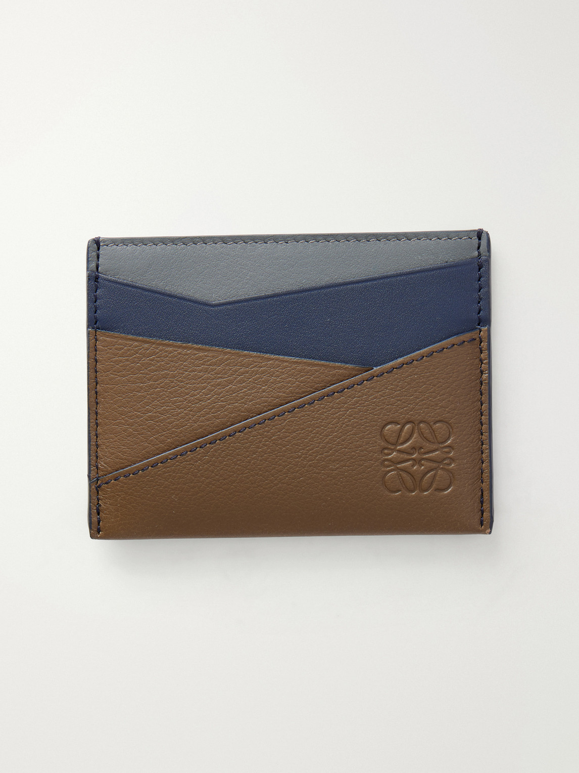 Loewe Puzzle Anagram-debossed Panelled Leather Cardholder In Brown