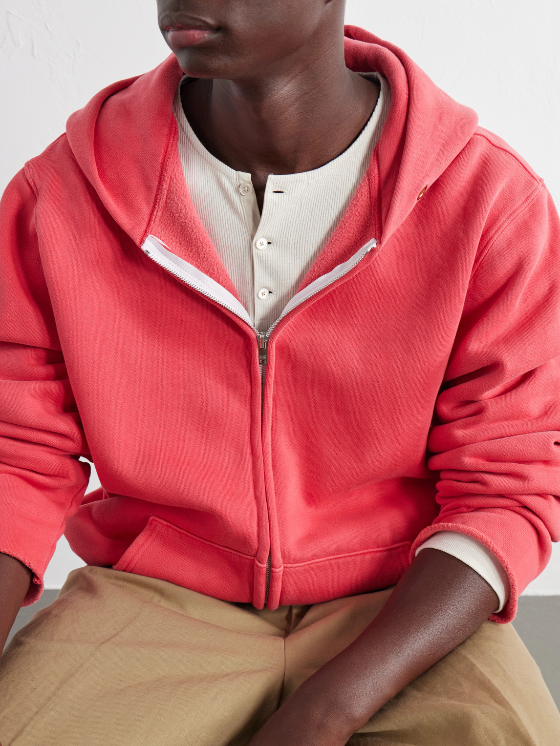 Garment-Dyed Distressed Cotton-Jersey Zip-Up Hoodie
