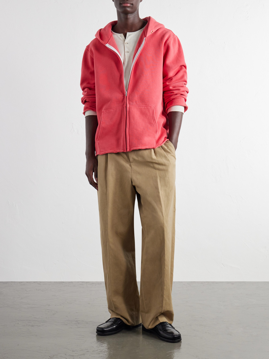 Garment-Dyed Distressed Cotton-Jersey Zip-Up Hoodie