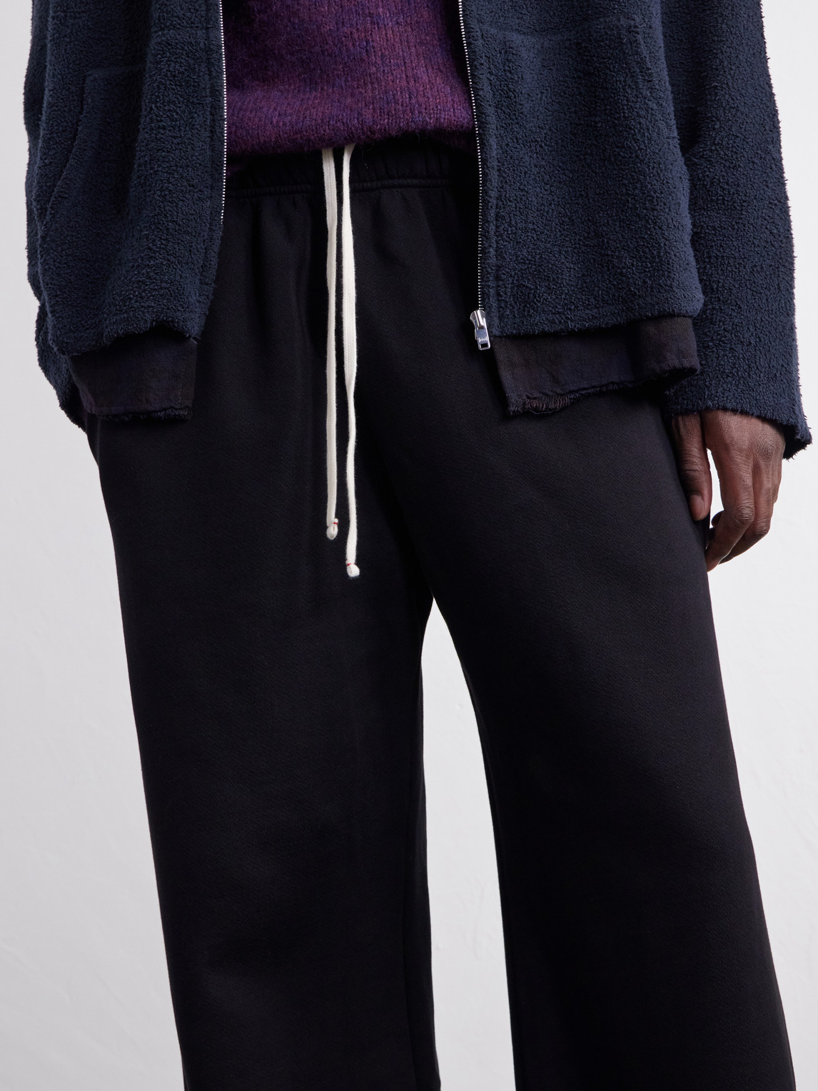 Party Wide-Leg Garment-Dyed Cotton-Fleece Sweatpants