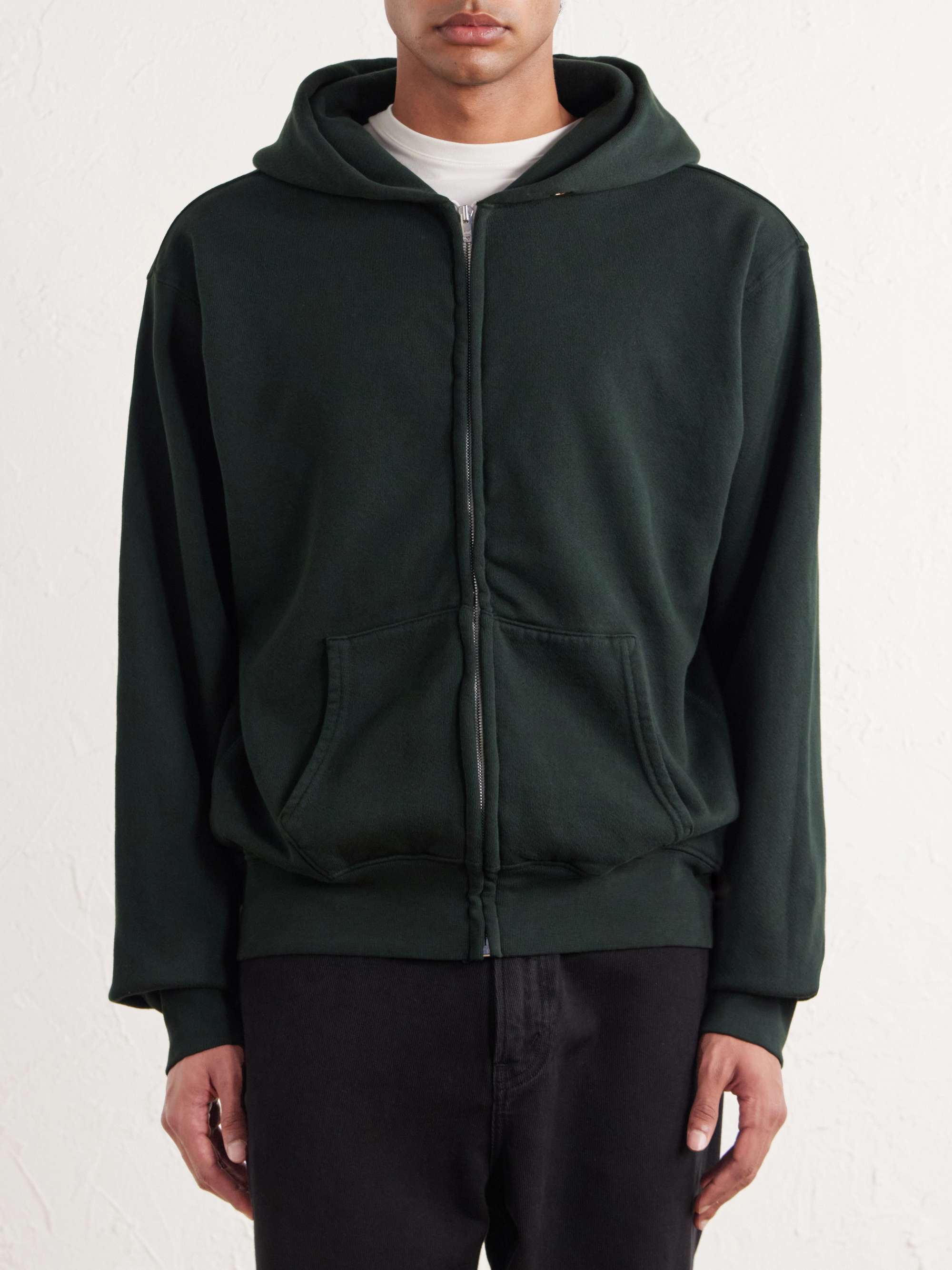 LES TIEN Garment-Dyed Fleece-Back Cotton-Jersey Zip-Up Hoodie