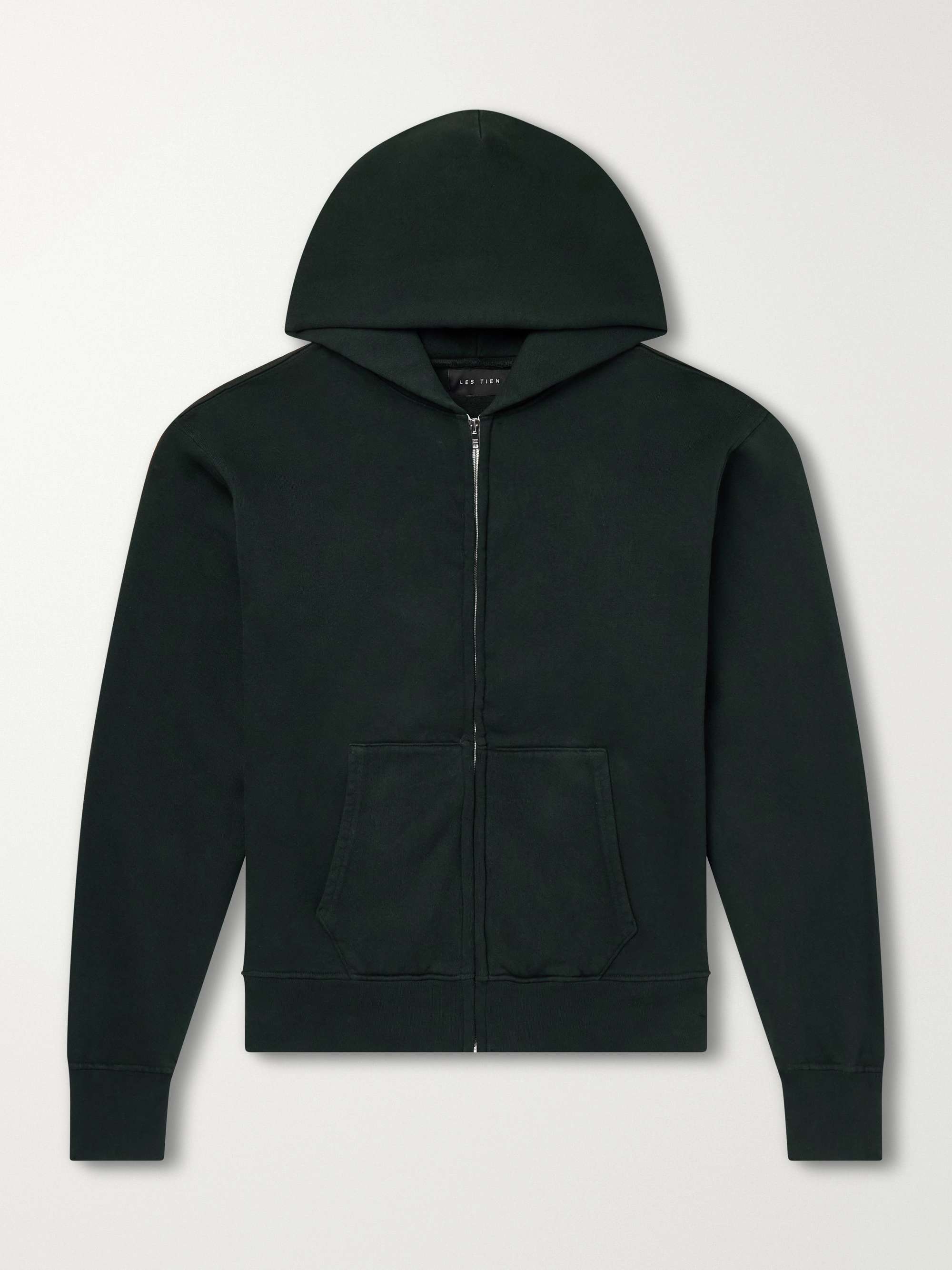 LES TIEN Garment-Dyed Fleece-Back Cotton-Jersey Zip-Up Hoodie