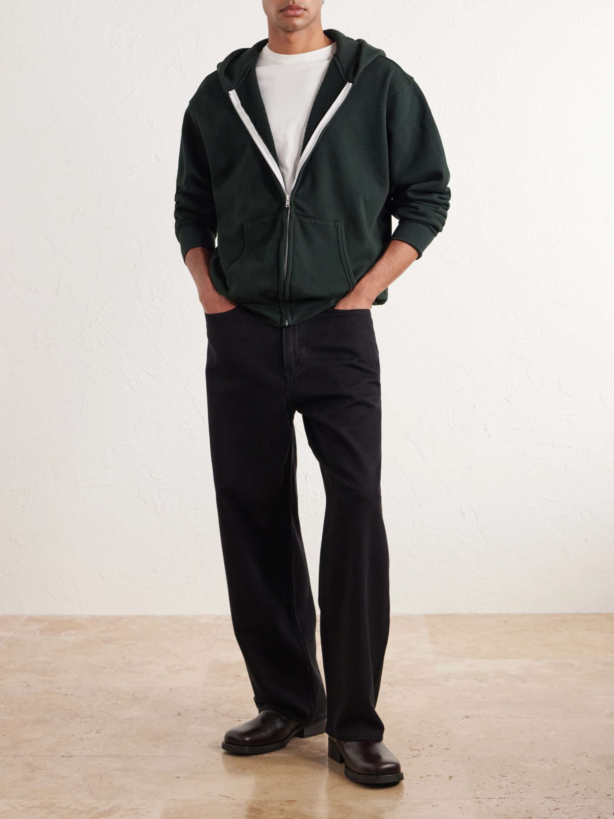 LES TIEN Garment-Dyed Fleece-Back Cotton-Jersey Zip-Up Hoodie
