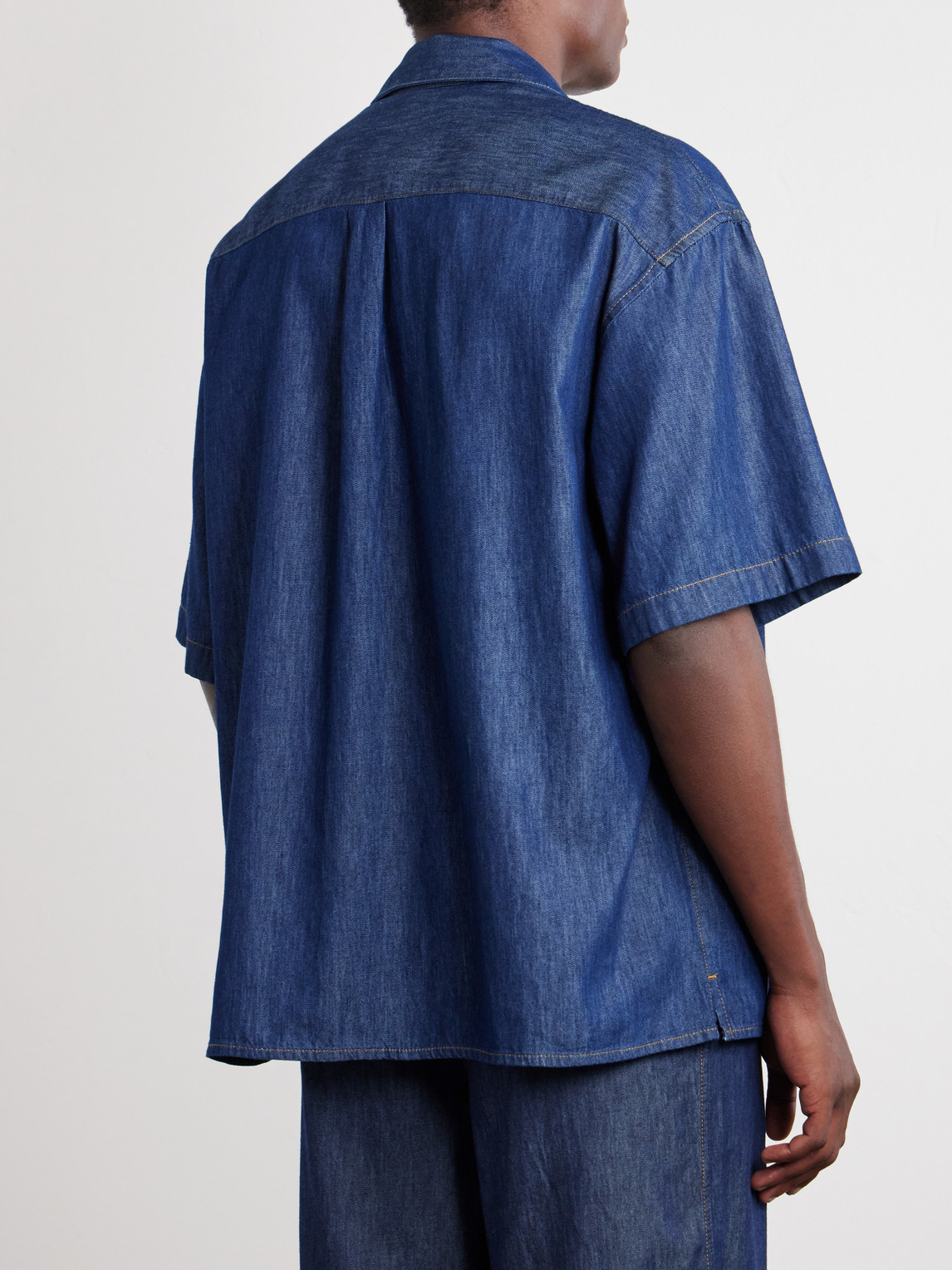 Camp-Collar Anagram-Detail Denim Shirt