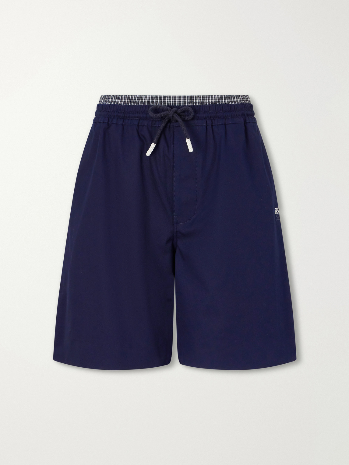 Loewe Straight-leg Anagram-embroidered Cotton-twill Drawstring Shorts In Blue