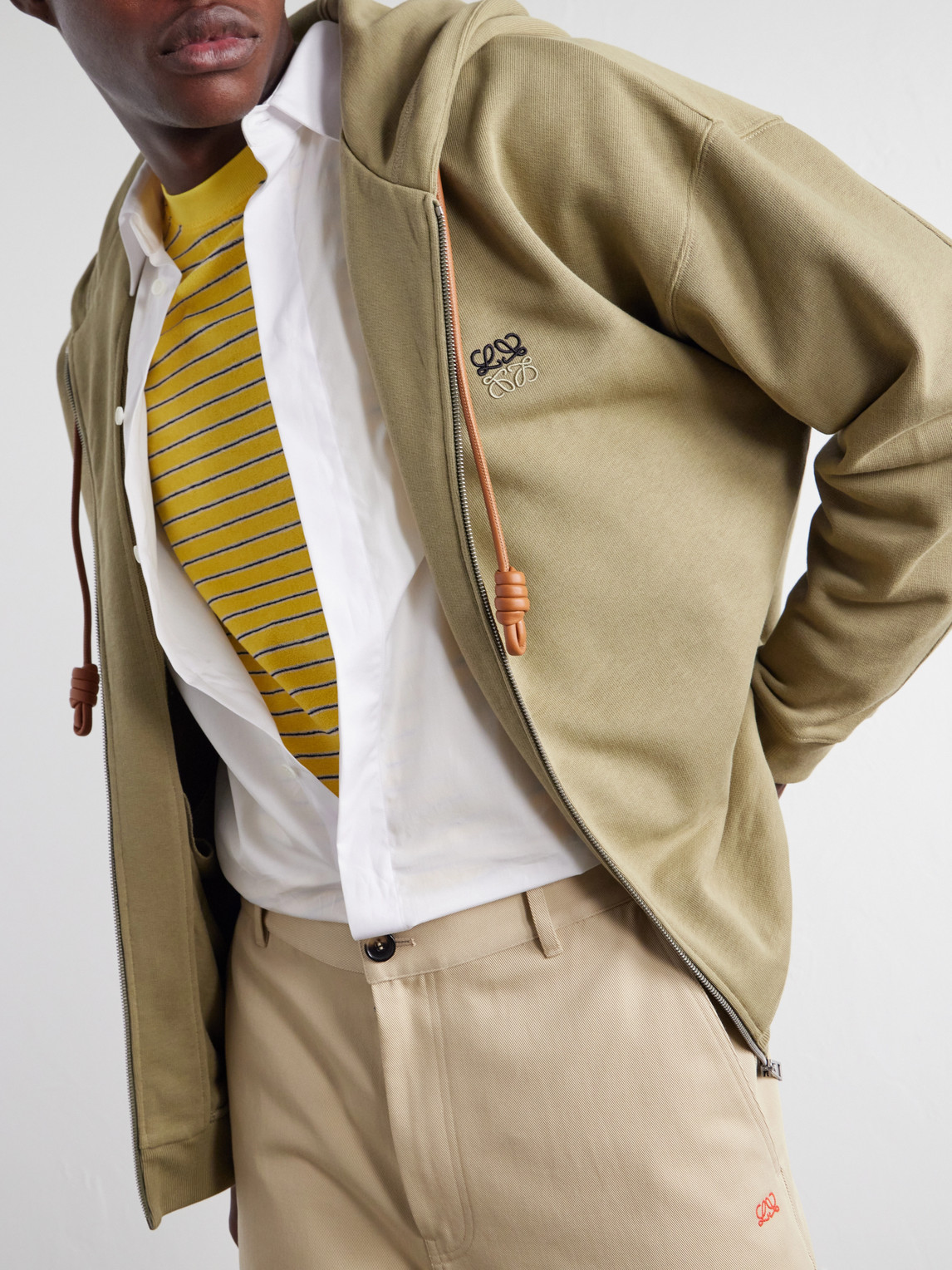 Anagram-Embroidered Cotton-Jersey Zip-Up Hoodie