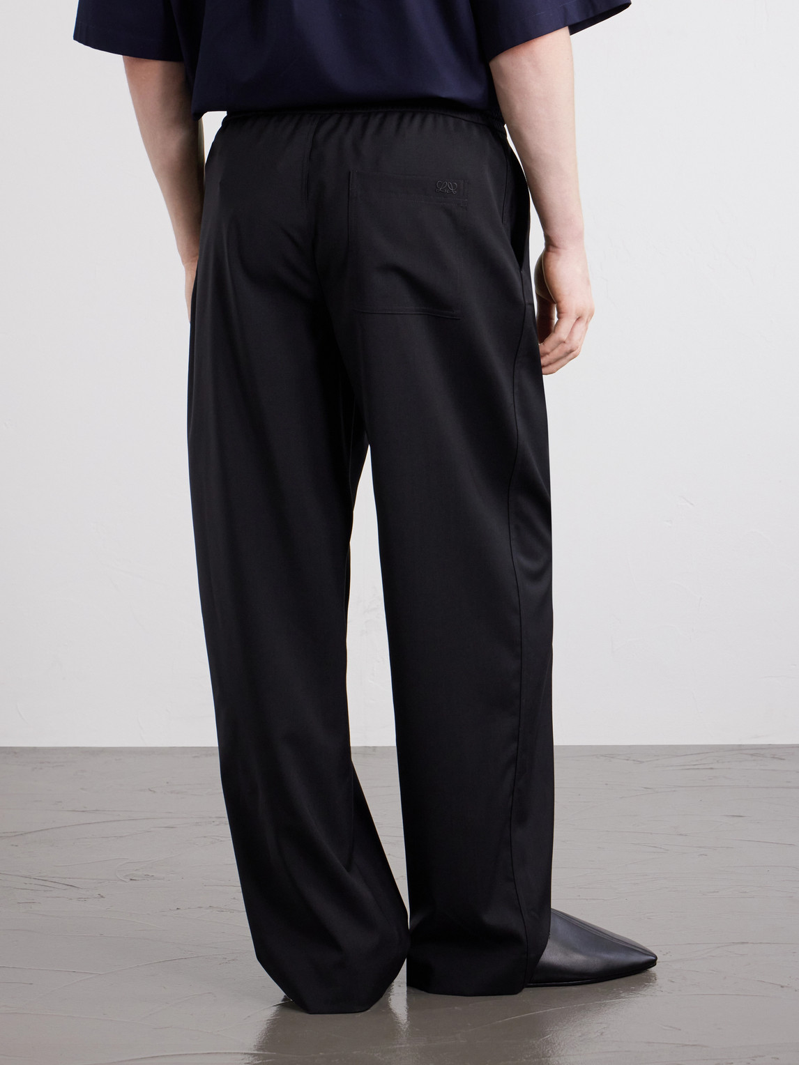 Straight-Leg Wool Drawstring Trousers