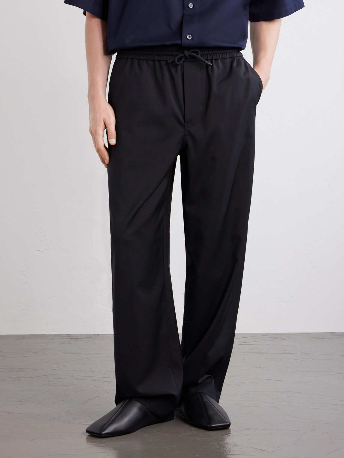 Straight-Leg Wool Drawstring Trousers