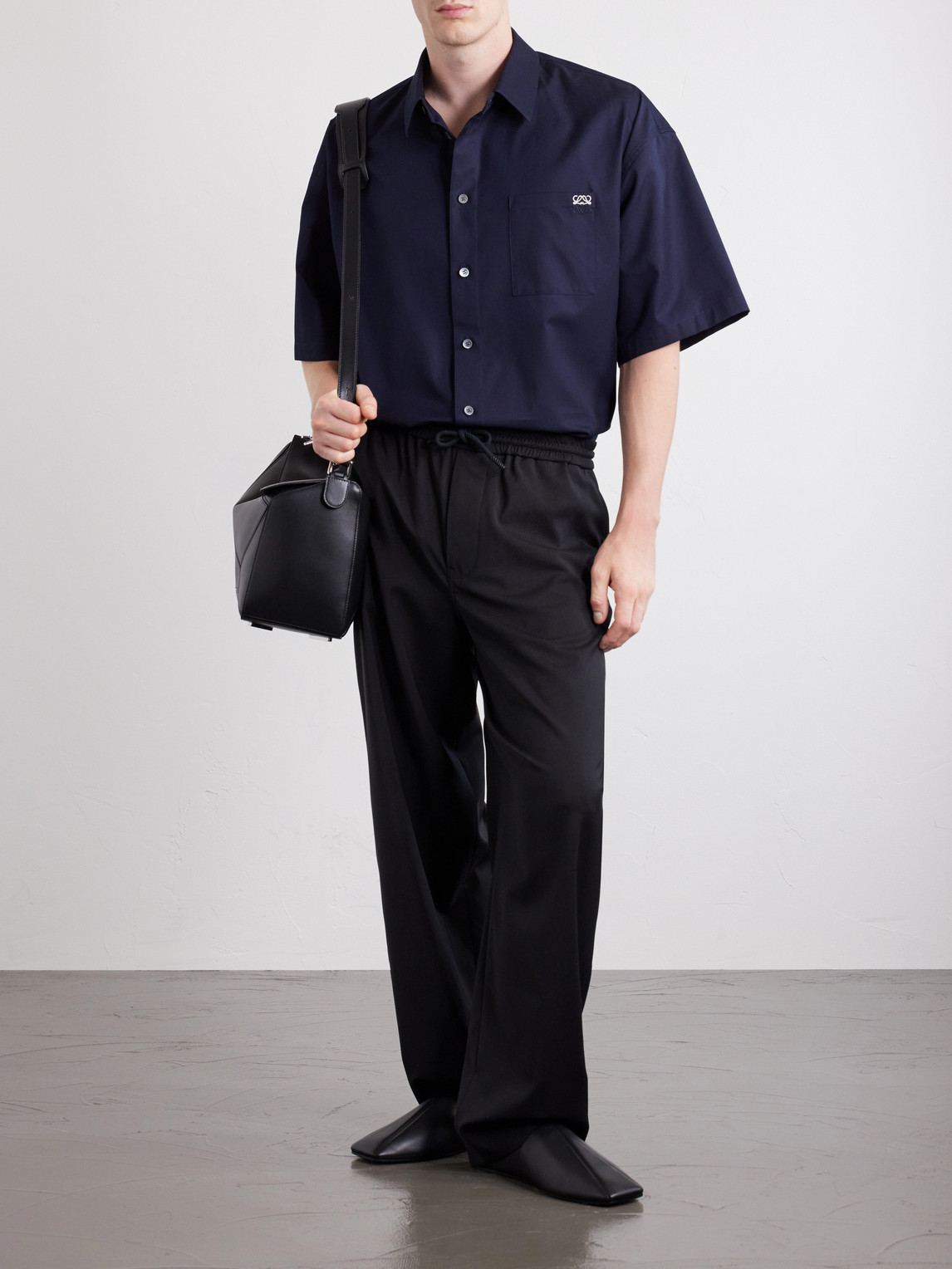 Straight-Leg Wool Drawstring Trousers