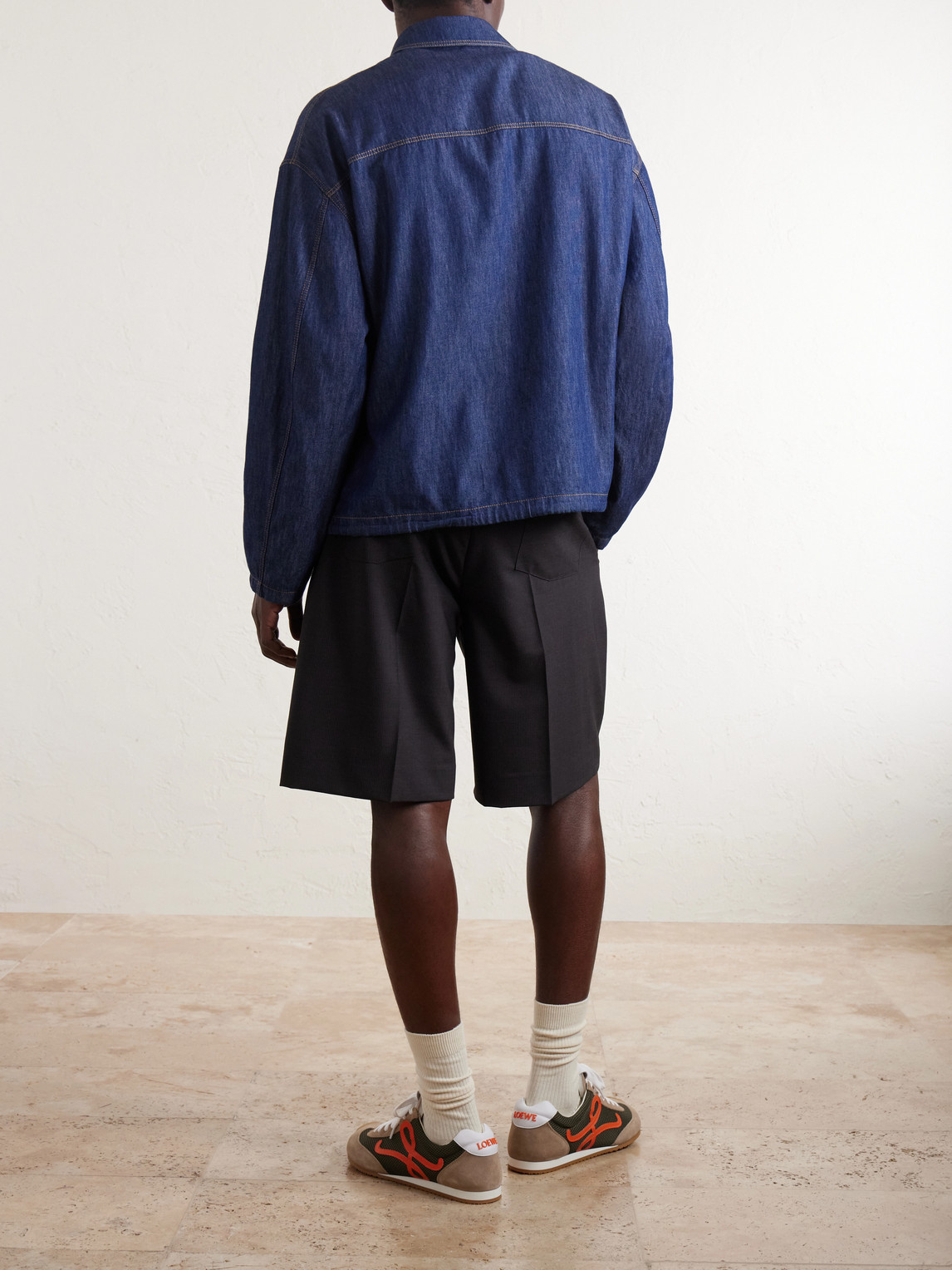 Loewe Logo-patch Drawstring Denim Jacket In Blue