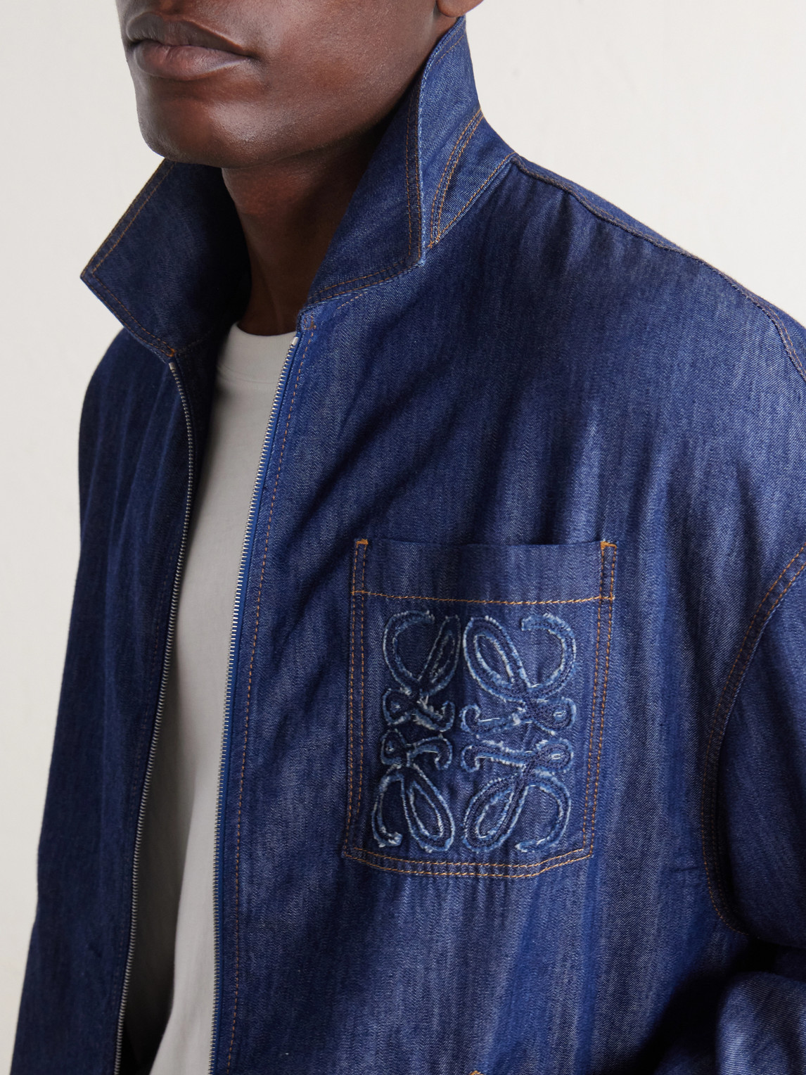 Loewe Logo-patch Drawstring Denim Jacket In Blue