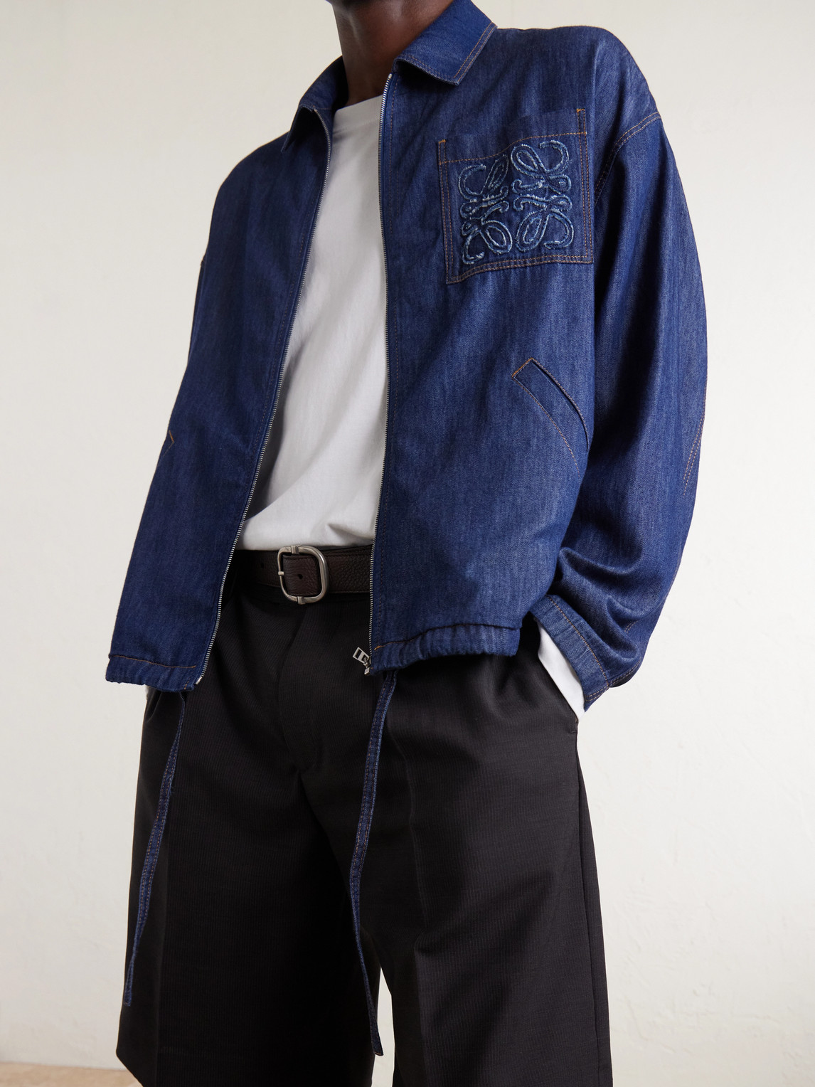 Loewe Logo-patch Drawstring Denim Jacket In Blue