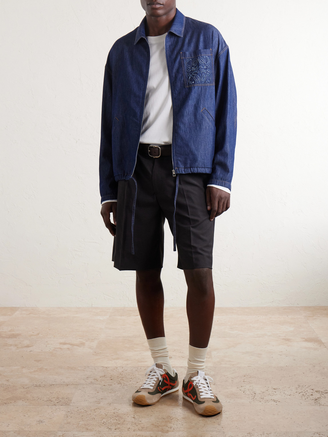 Loewe Logo-patch Drawstring Denim Jacket In Blue