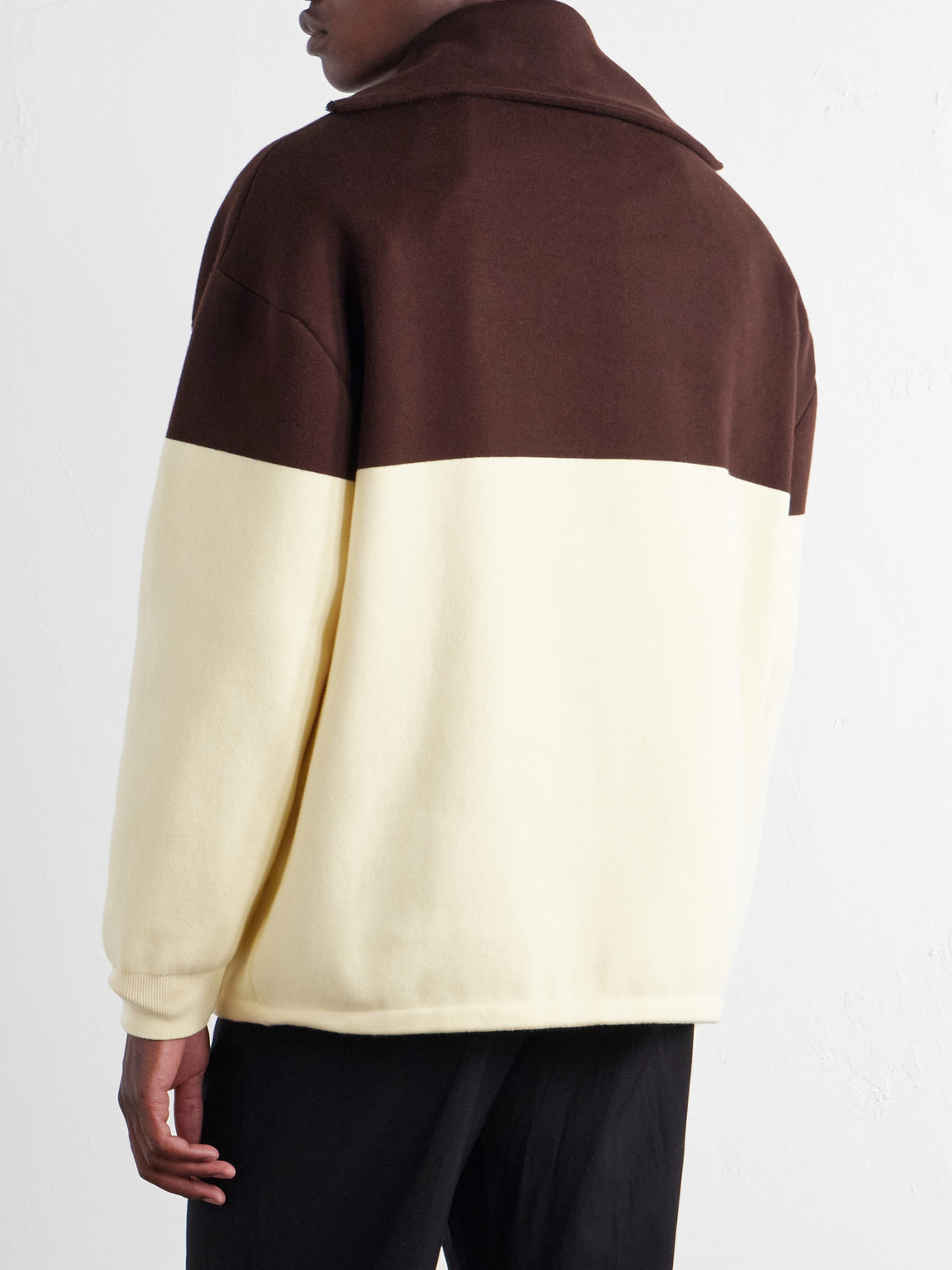 Anagram-Embossed Two-Tone Cotton-Blend Jersey Half-Zip Sweater