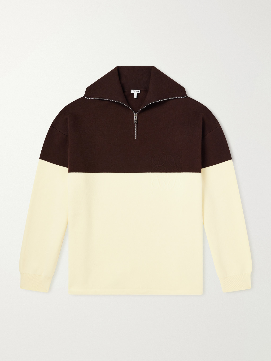 LOEWE – Anagram-Embossed Two-Tone Cotton-Blend Jersey Half-Zip Sweater