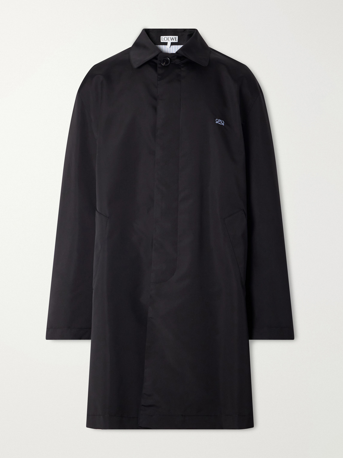 Loewe Logo-embroidered Twill Trench Coat In Black