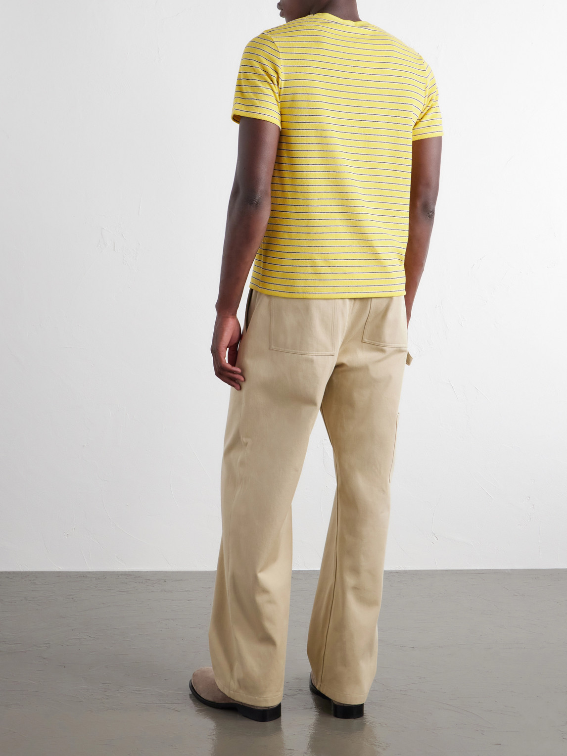 Logo-Embroidered Striped Cotton-Blend Terry T-Shirt