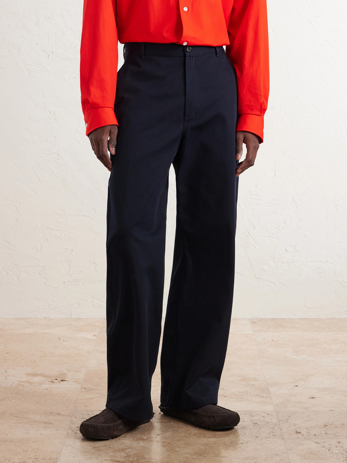 Logo-Embroidered Wide-Leg Cotton-Blend Drill Trousers