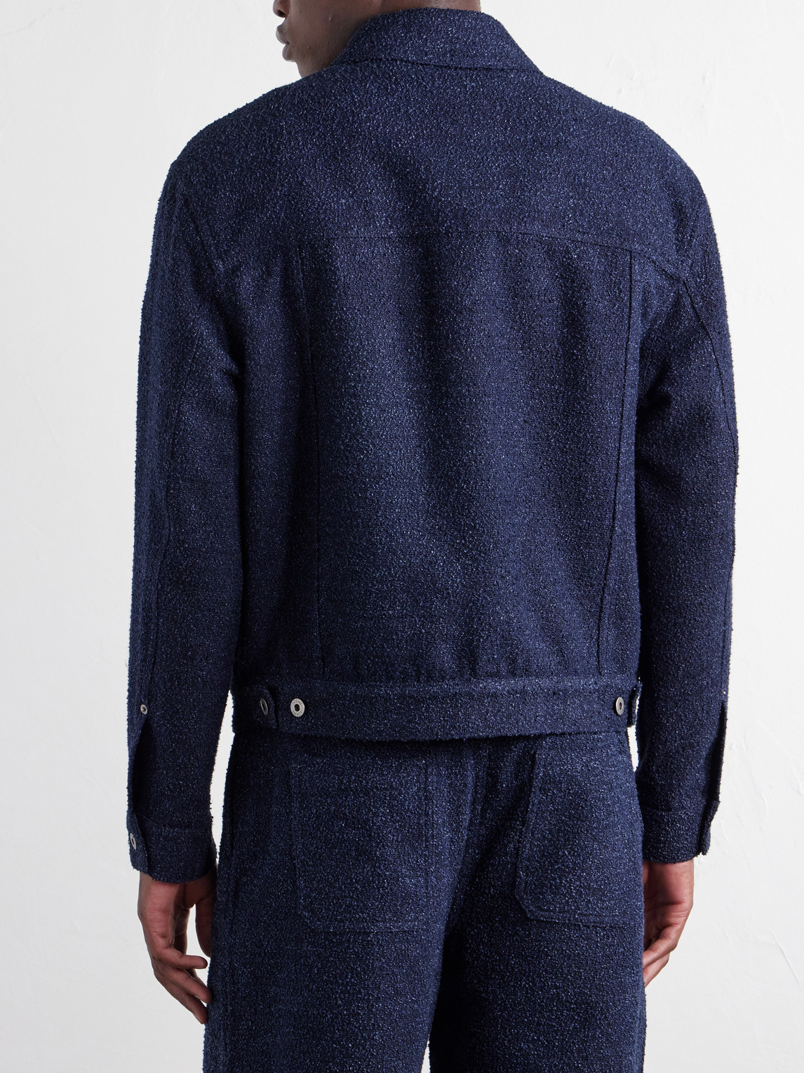 Logo-Embroidered Textured Denim Jacket