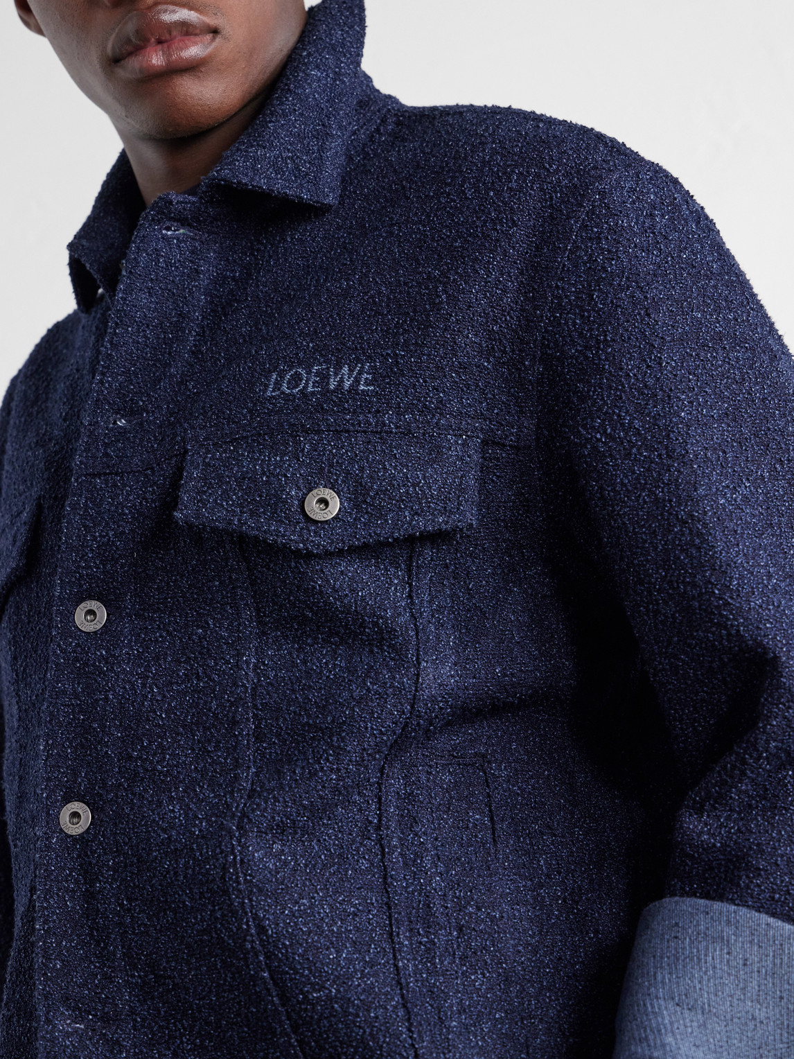 Logo-Embroidered Textured Denim Jacket