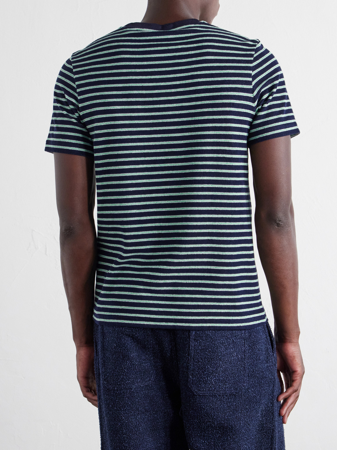 Logo-Embroidered Striped Cotton-Blend Terry T-Shirt