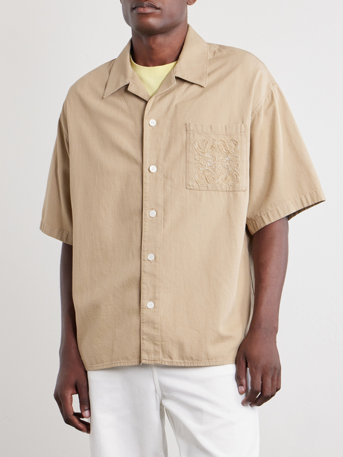 Camp-Collar Anagram-Detailed Cotton-Twill Shirt