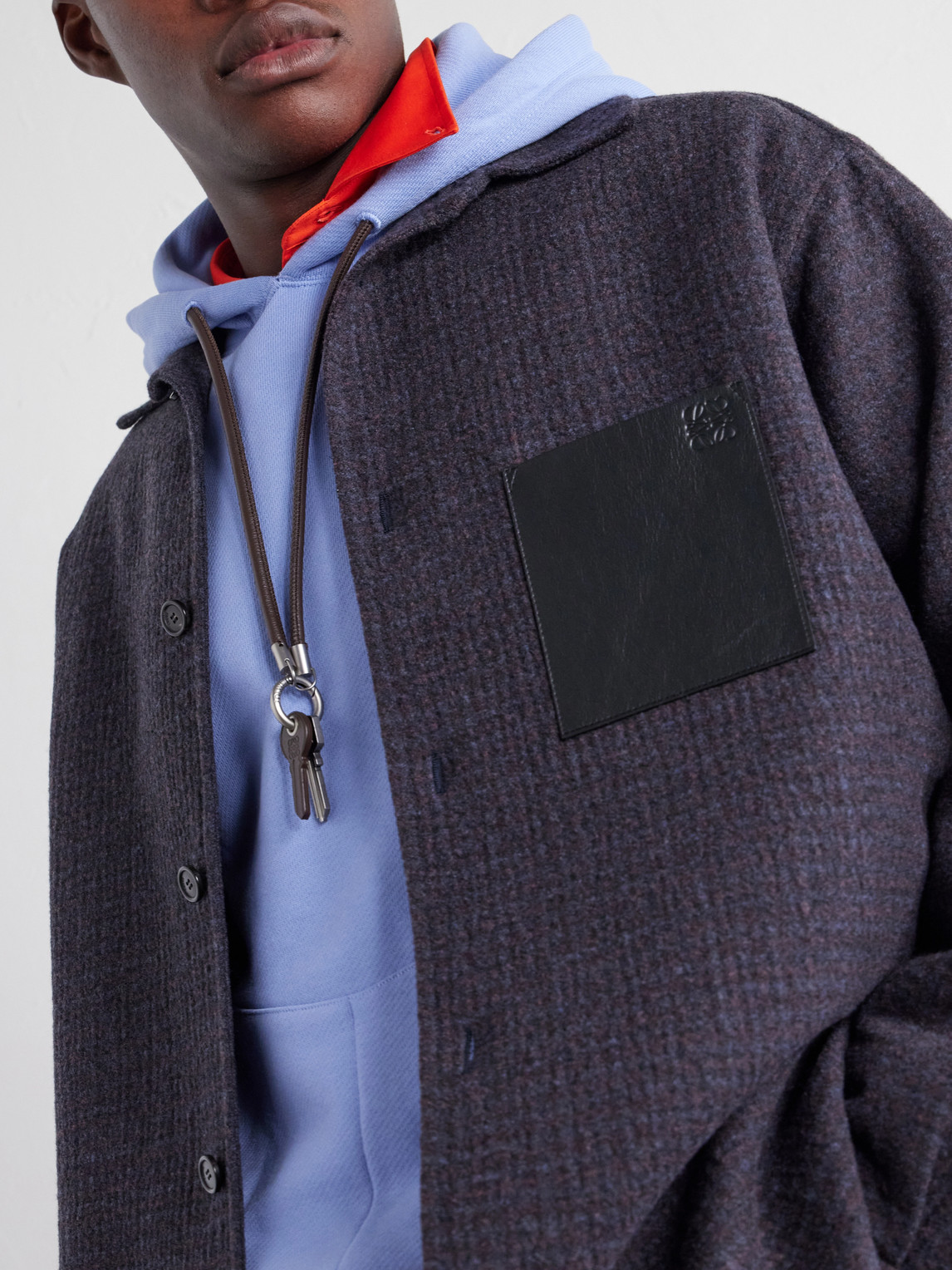 Anagram-Embroidered Leather-Trimmed Cotton-Jersey Hoodie