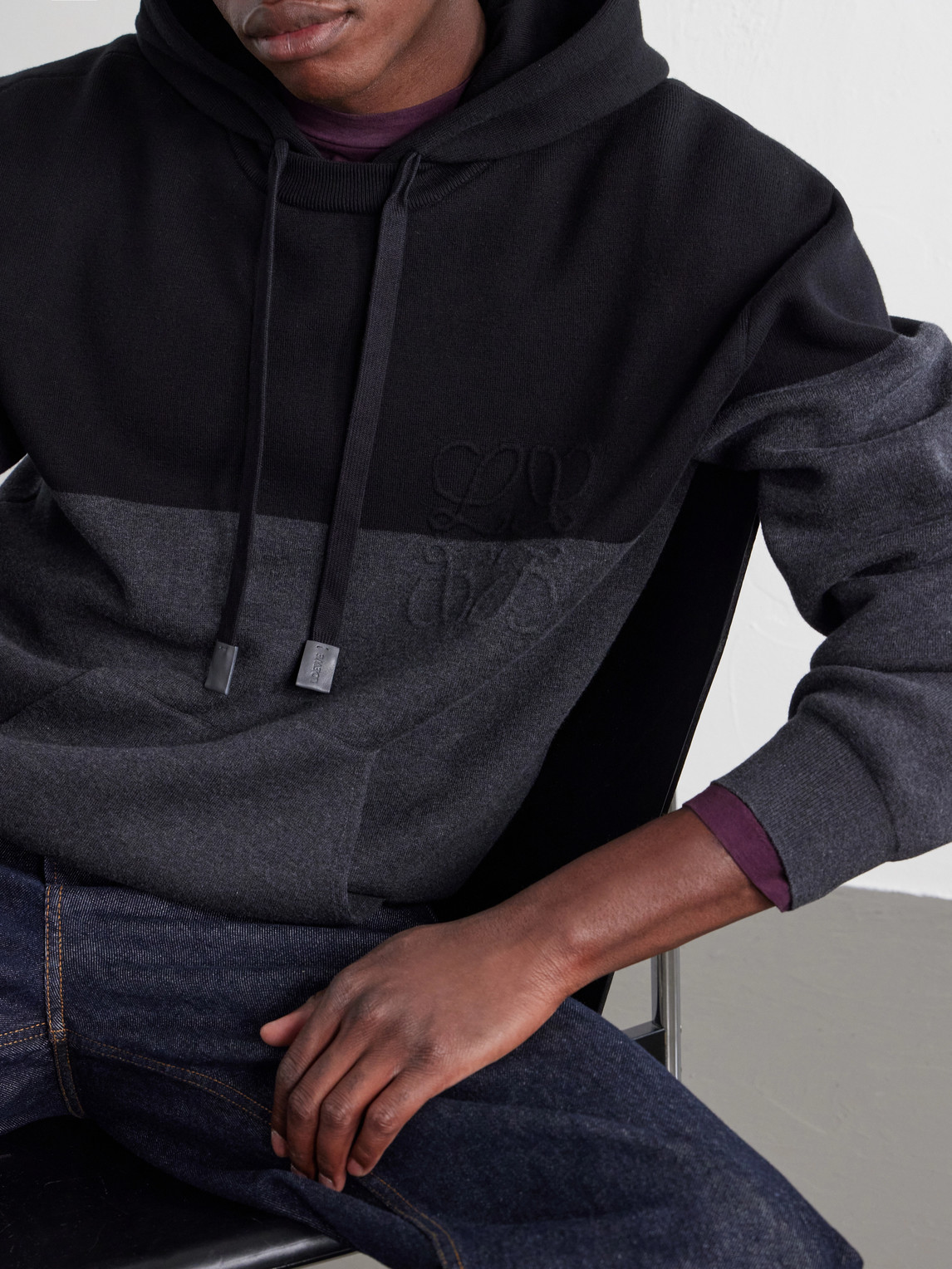 Anagram-Embossed Leather-Trimmed Cotton-Jersey Hoodie
