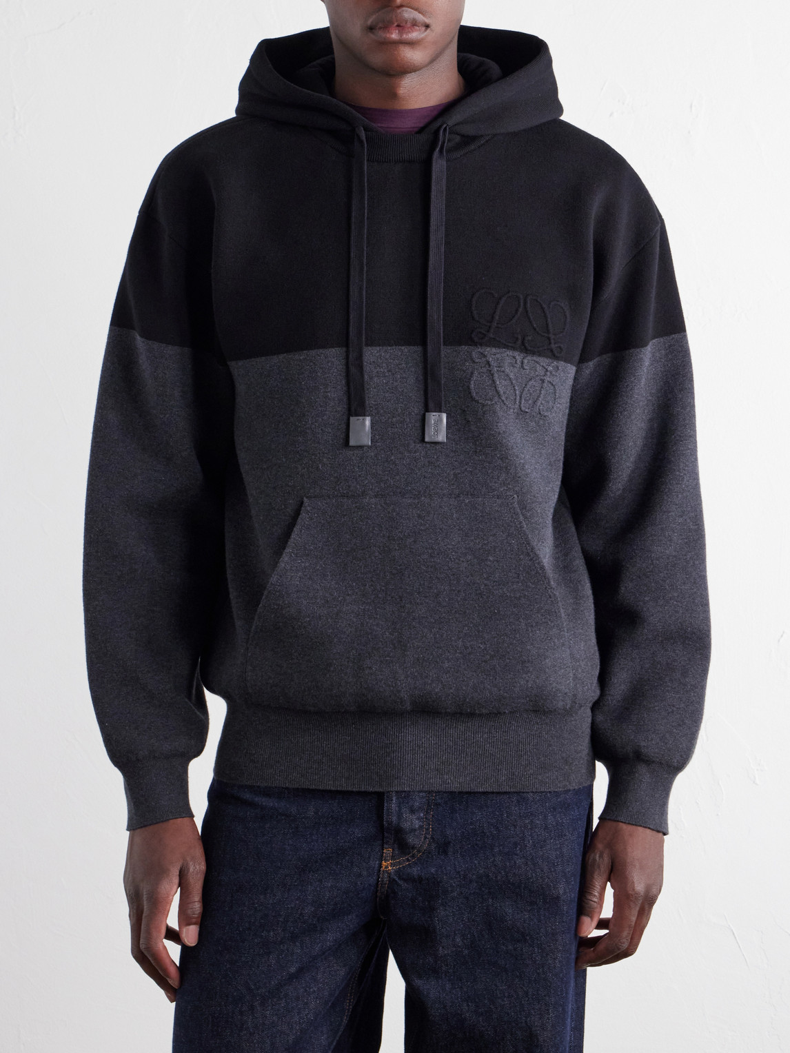 Anagram-Embossed Leather-Trimmed Cotton-Jersey Hoodie