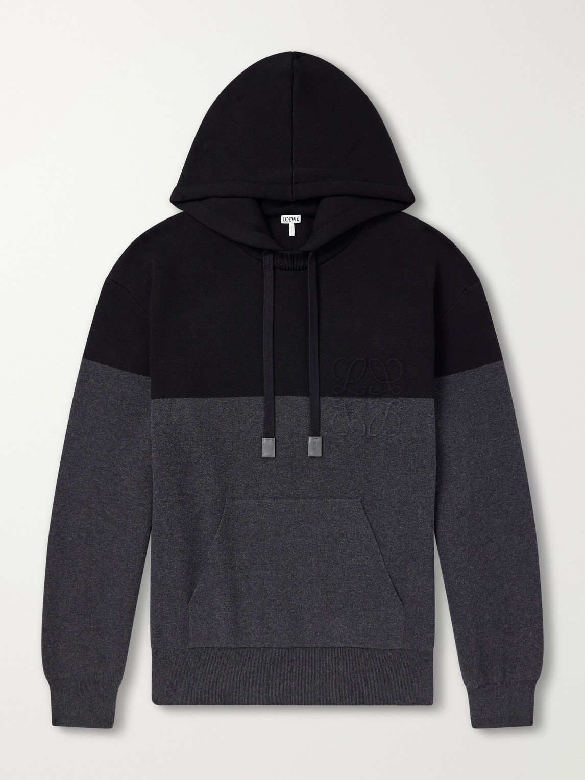 LOEWE – Anagram-Embossed Leather-Trimmed Cotton-Jersey Hoodie