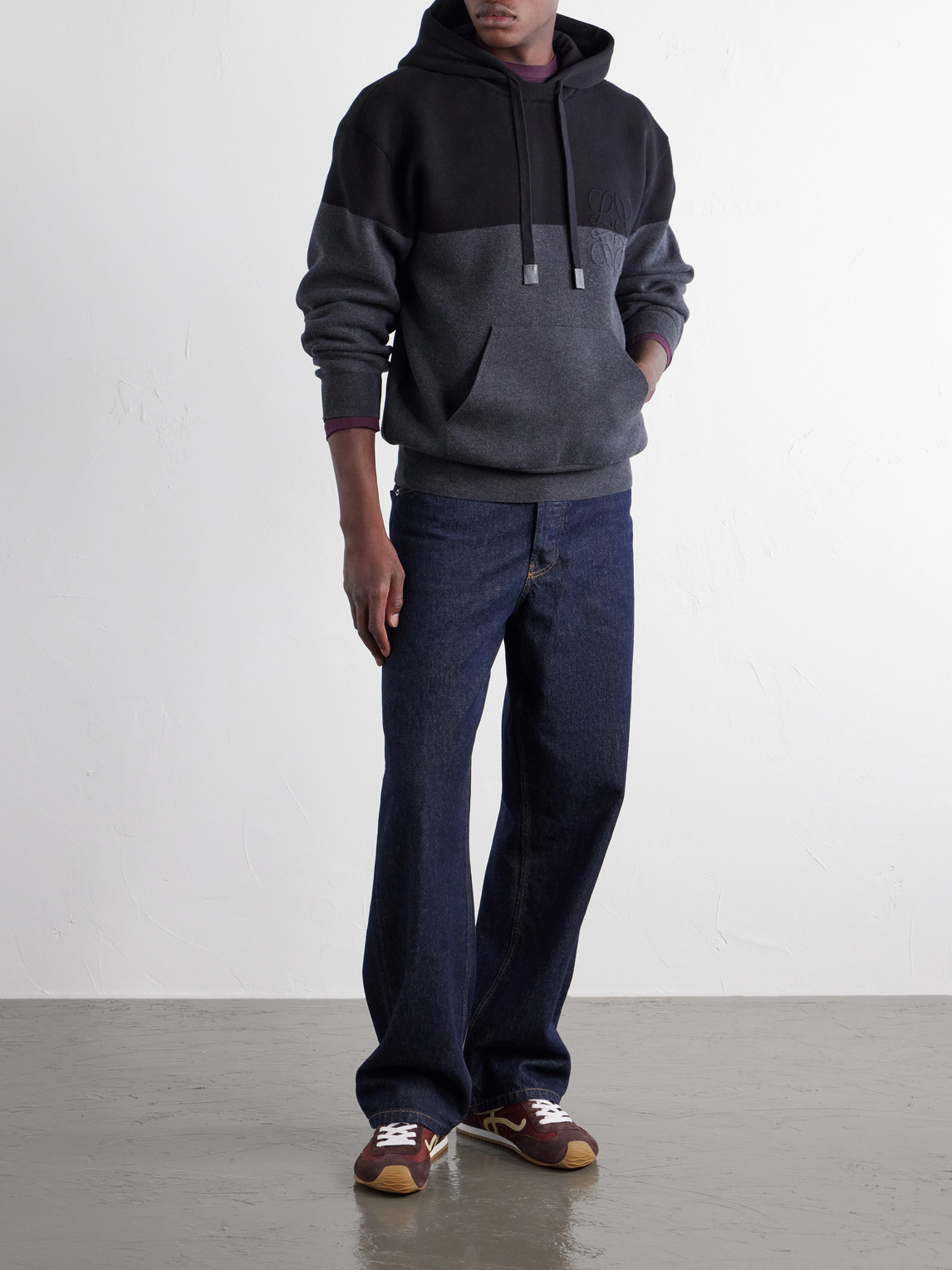 Anagram-Embossed Leather-Trimmed Cotton-Jersey Hoodie