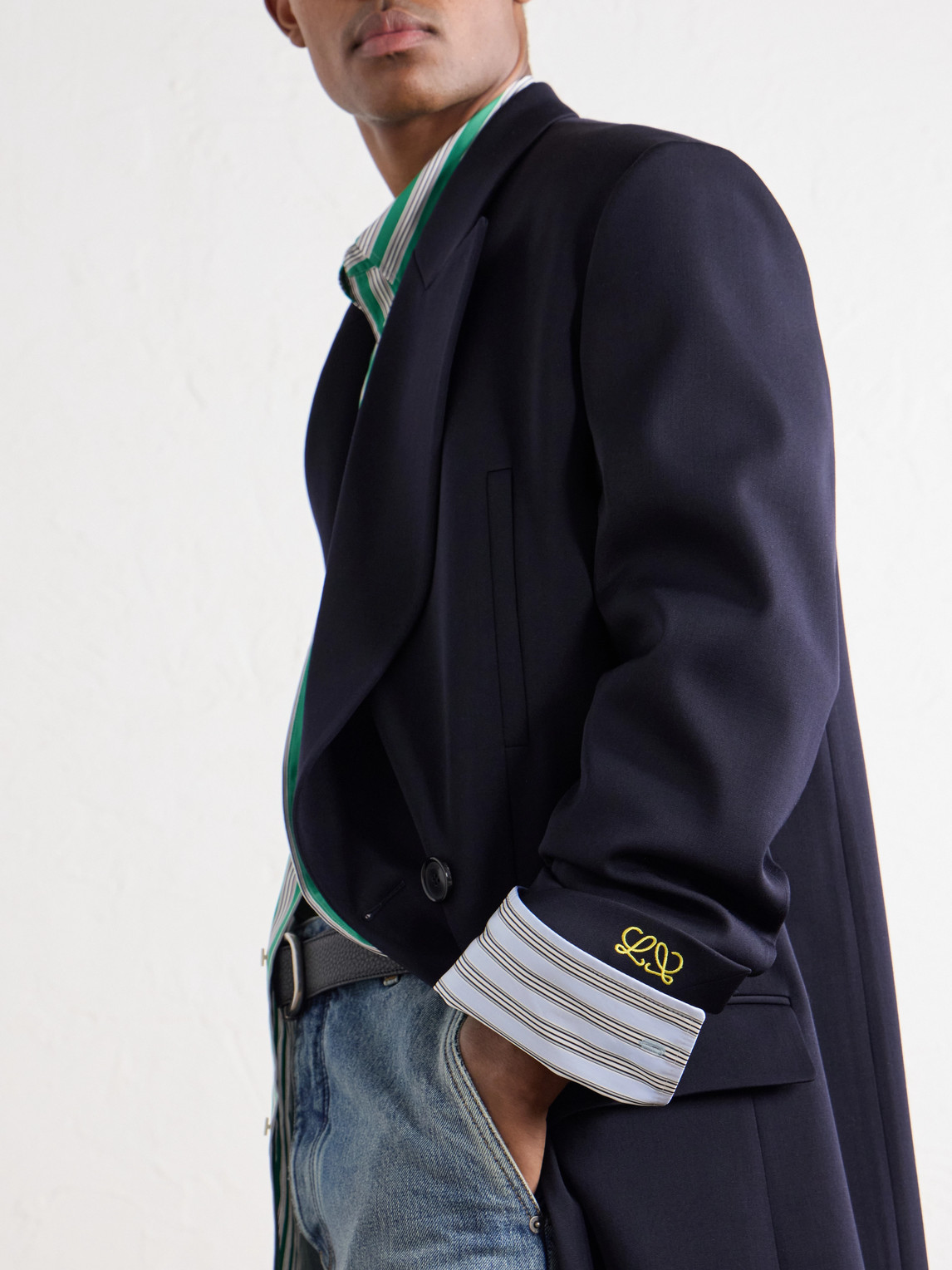 Logo-Embroidered Double-Breasted Wool-Blend Twill Coat
