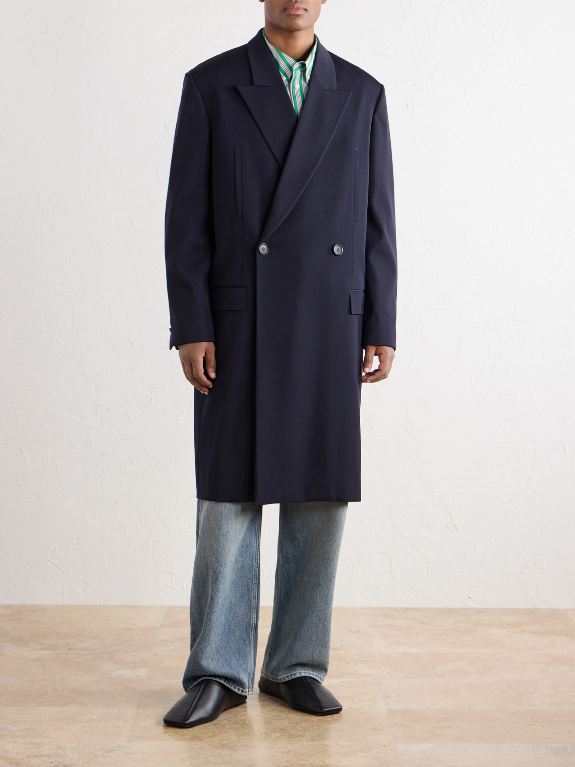 Logo-Embroidered Double-Breasted Wool-Blend Twill Coat