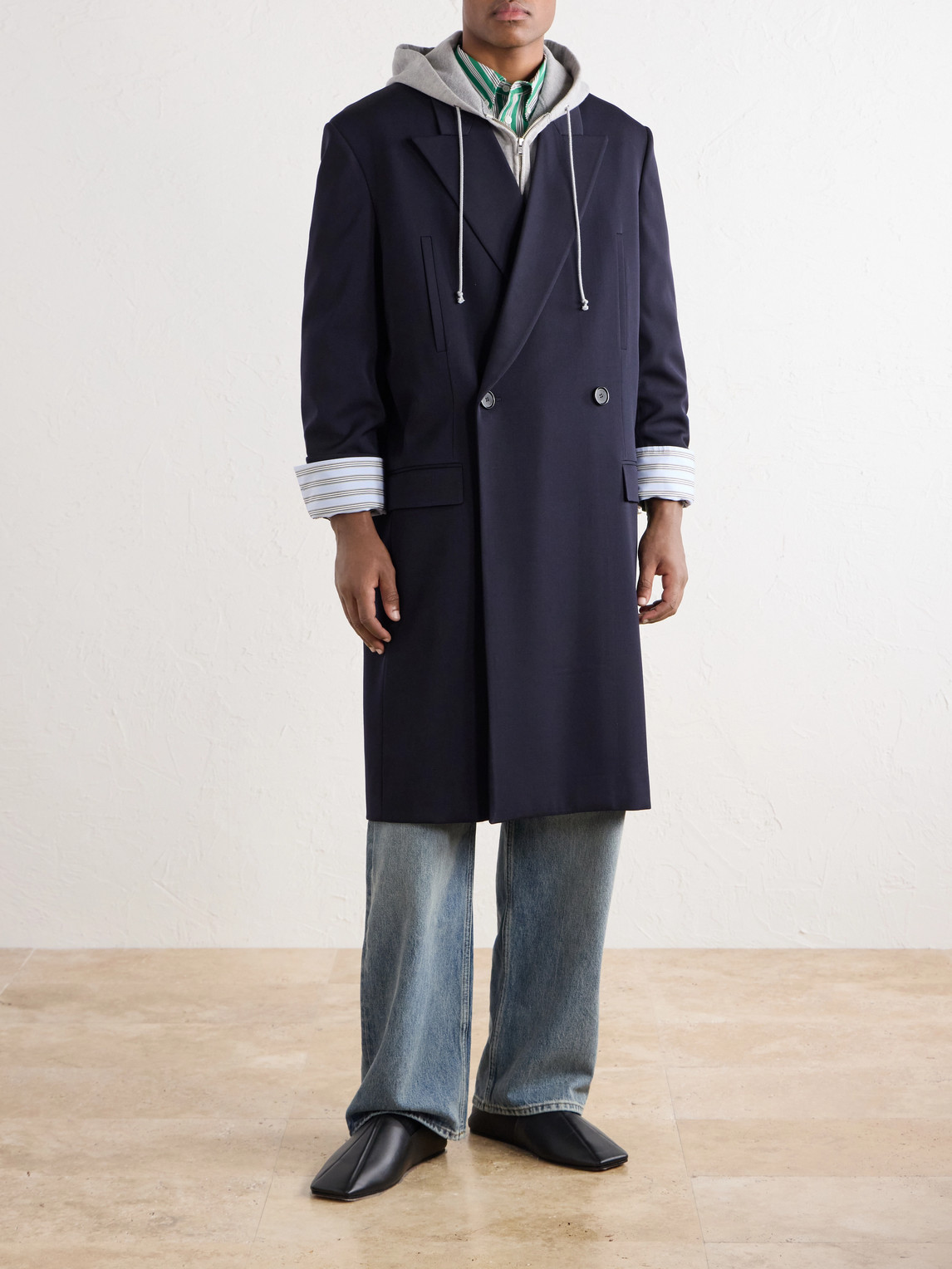 Logo-Embroidered Double-Breasted Wool-Blend Twill Coat