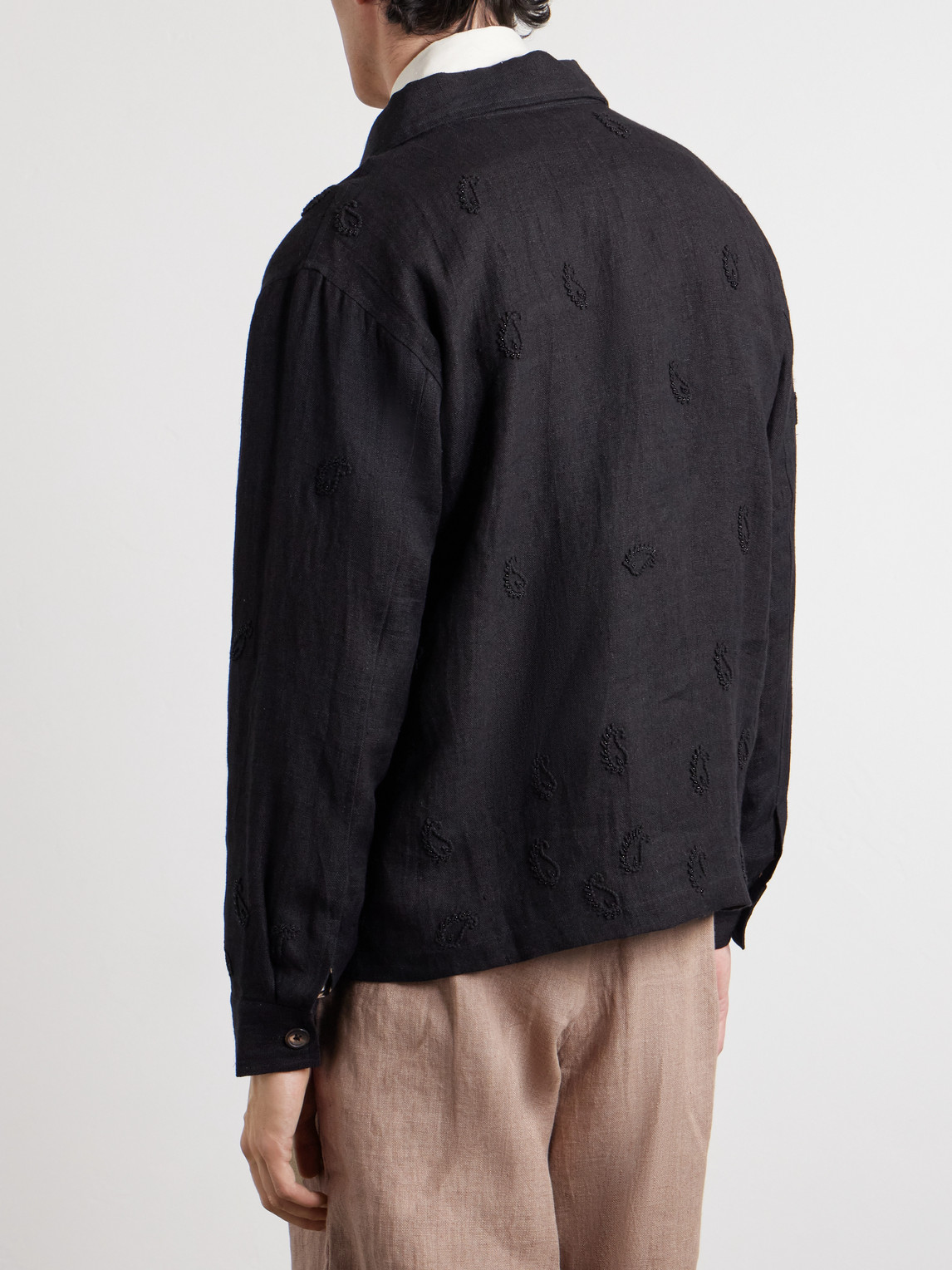  Kartik Research - Embellished Linen Blouson Jacket - Men - Black - S 