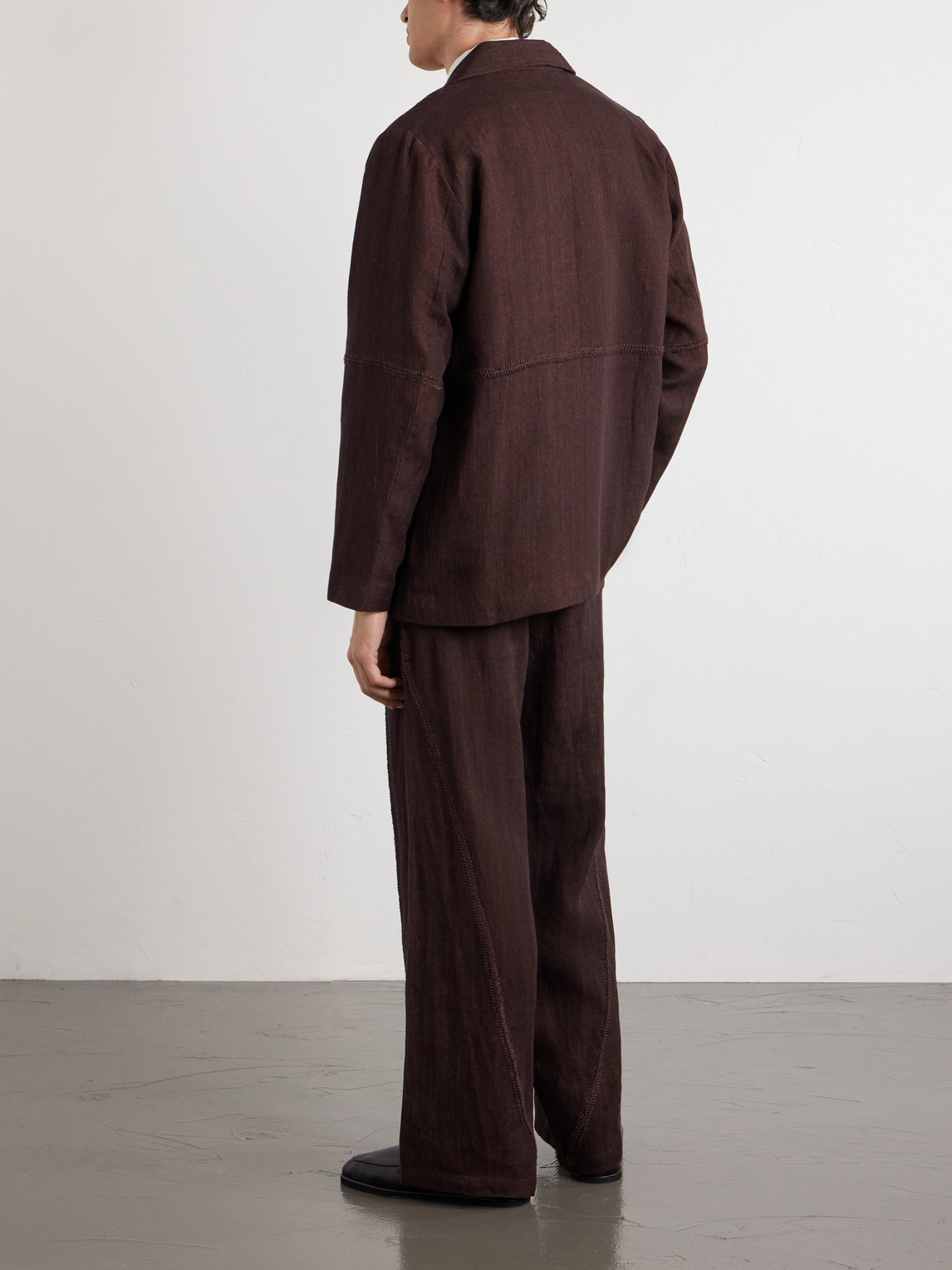  Kartik Research - Rabari Embroidered Linen Suit Jacket - Men - Brown - S 