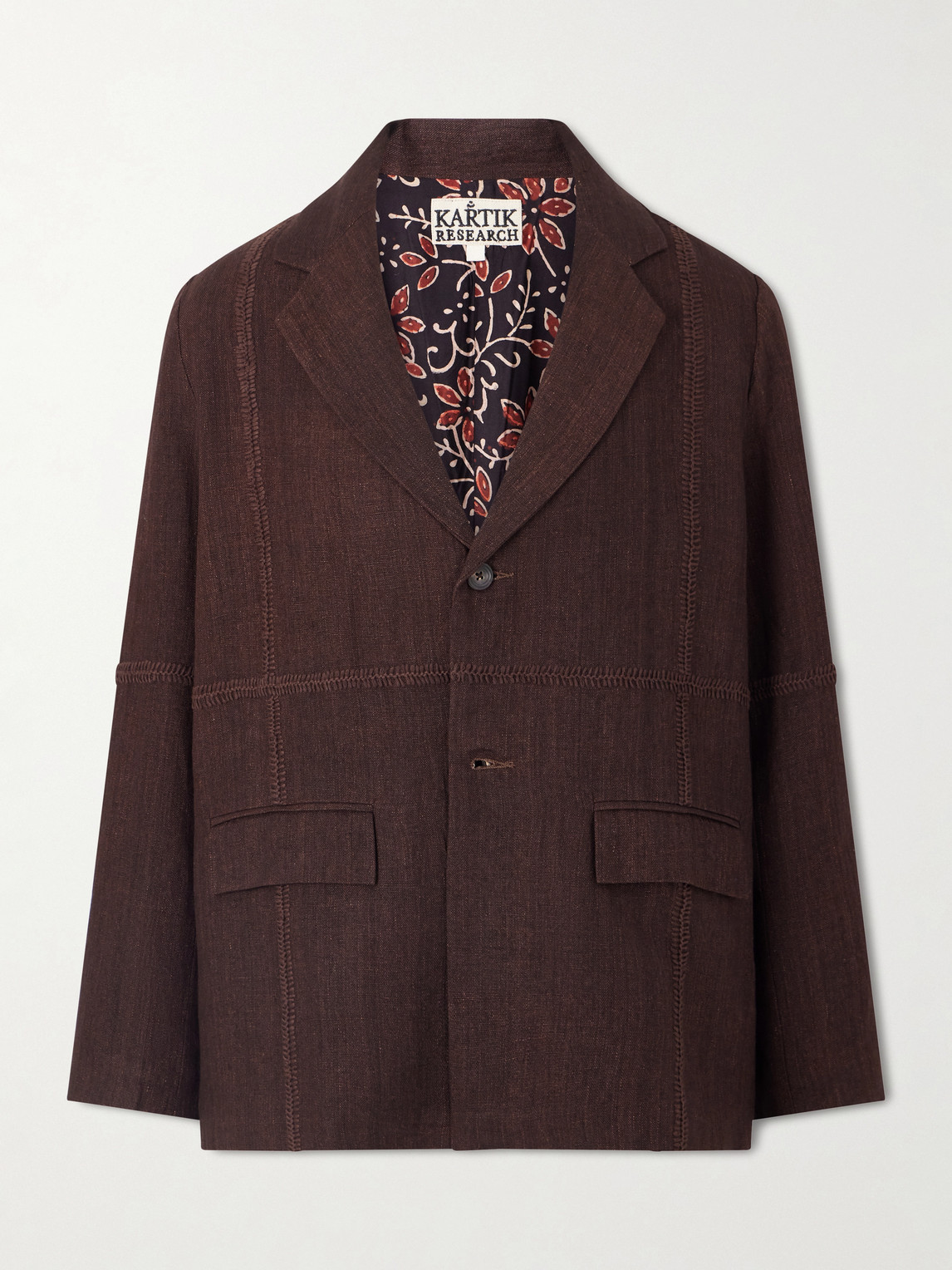 KARTIK RESEARCH | Kartik Research - Rabari Embroidered Linen Suit Jacket - Men - Brown - M | Goxip