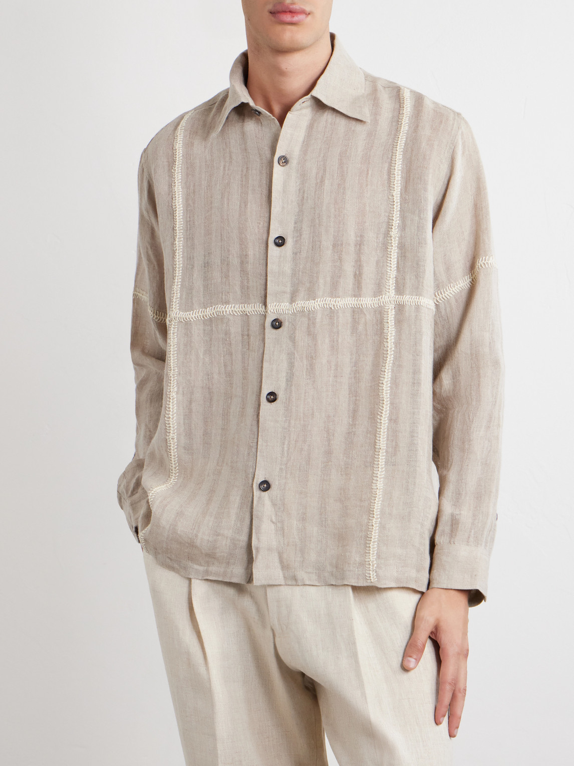  Kartik Research - Rabari Embroidered Linen Shirt - Men - Neutrals - S 