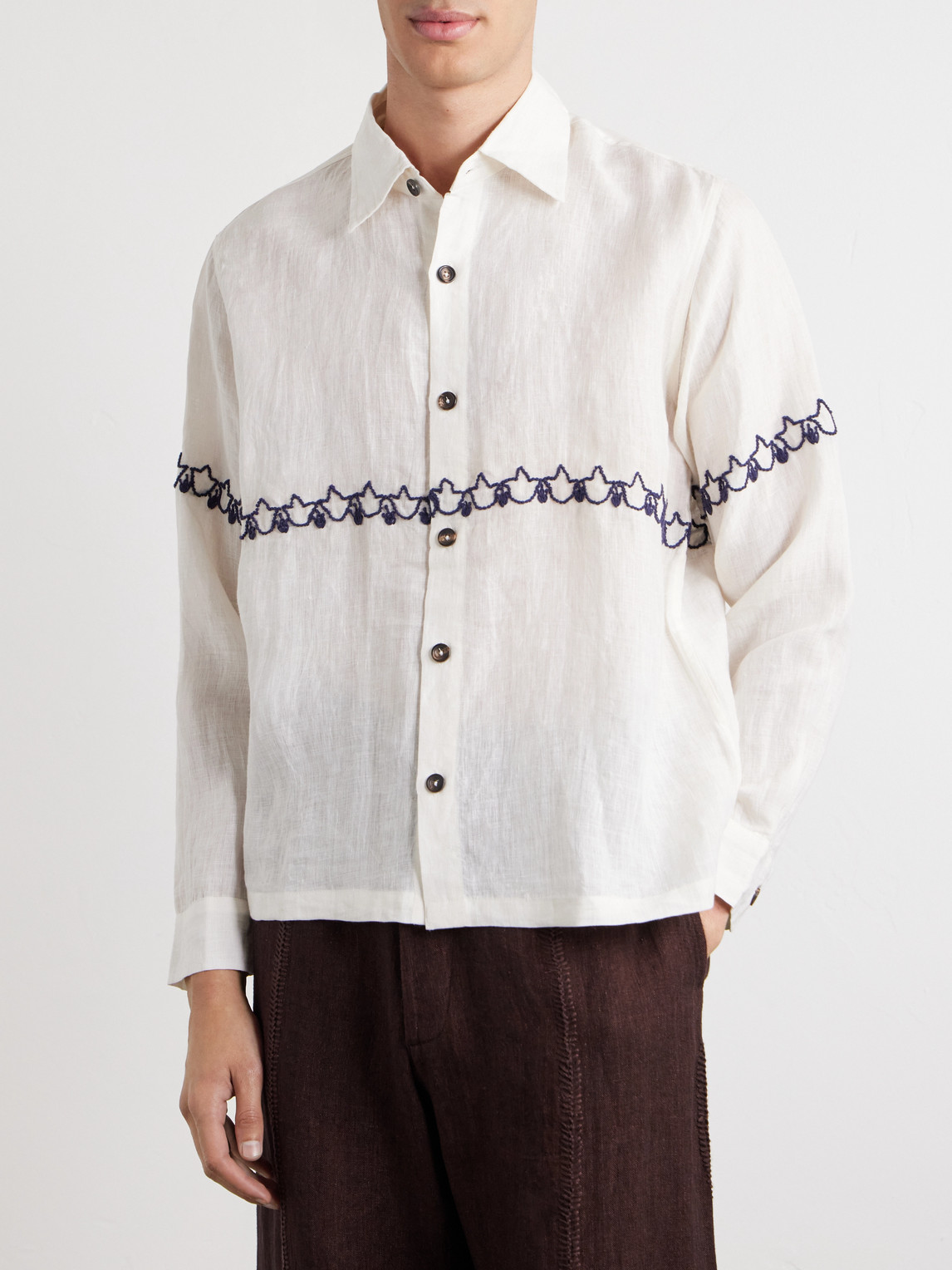  Kartik Research - Embroidered Linen Shirt - Men - Neutrals - S 