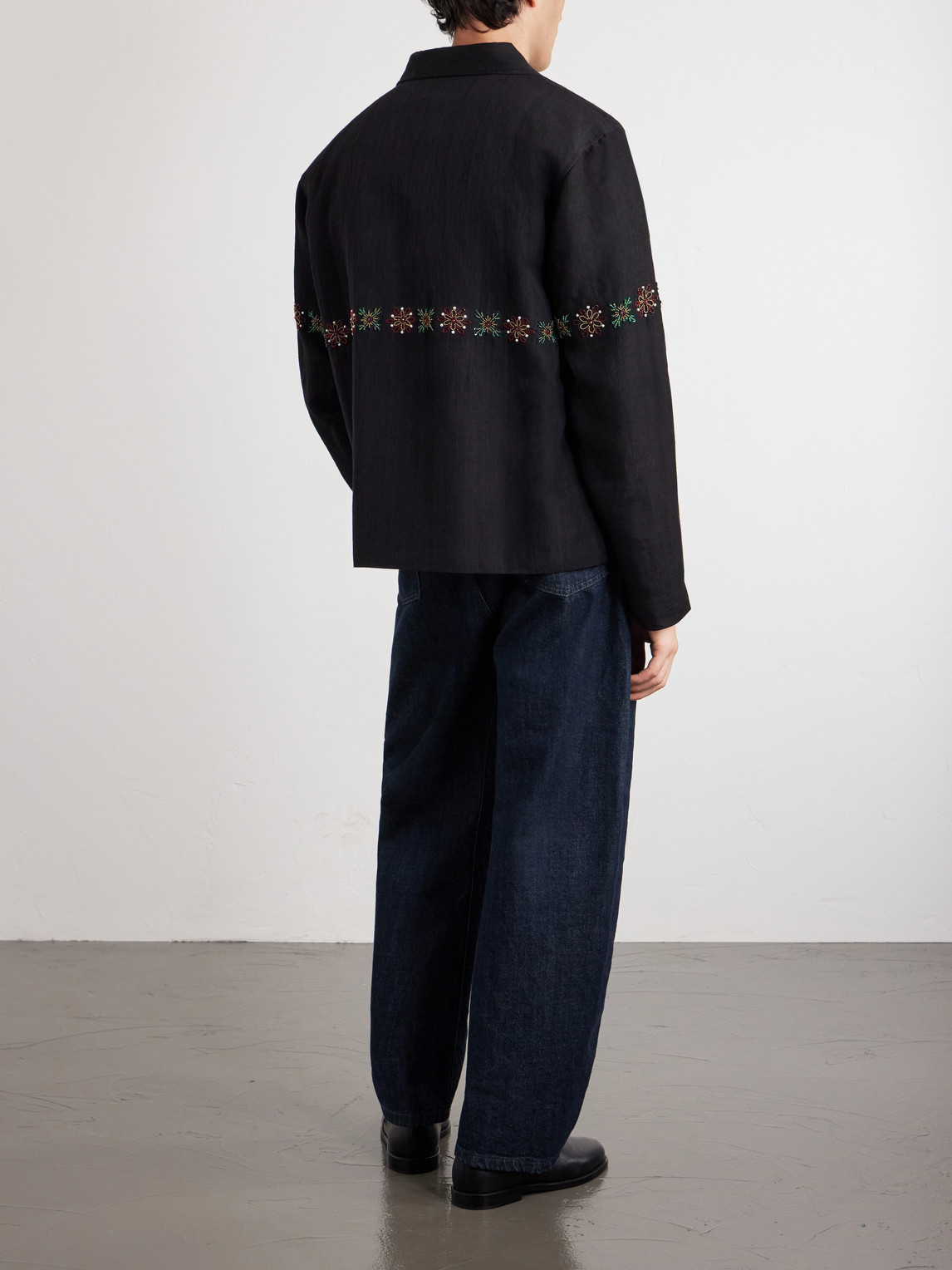  Kartik Research - Embroidered Linen Shirt - Men - Black - S 