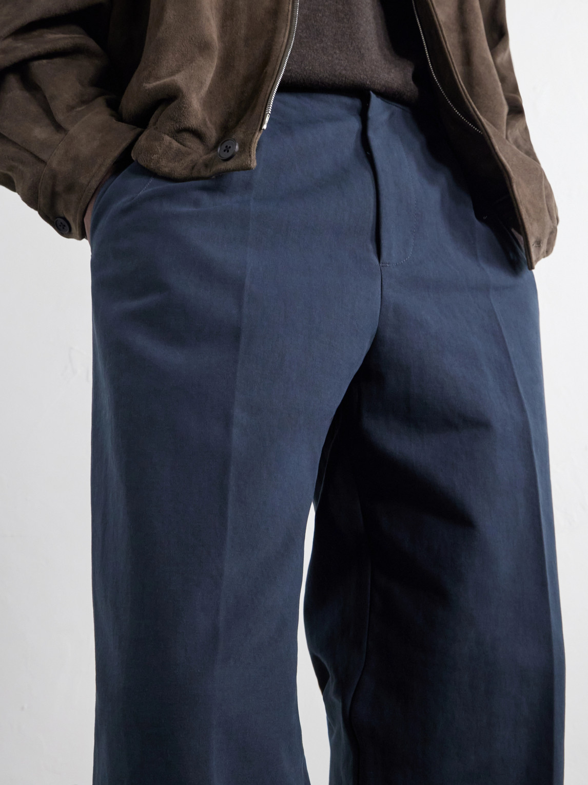 Pleated Tapered Cotton Trousers