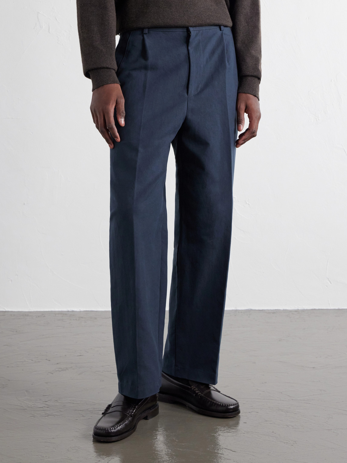 Pleated Tapered Cotton Trousers