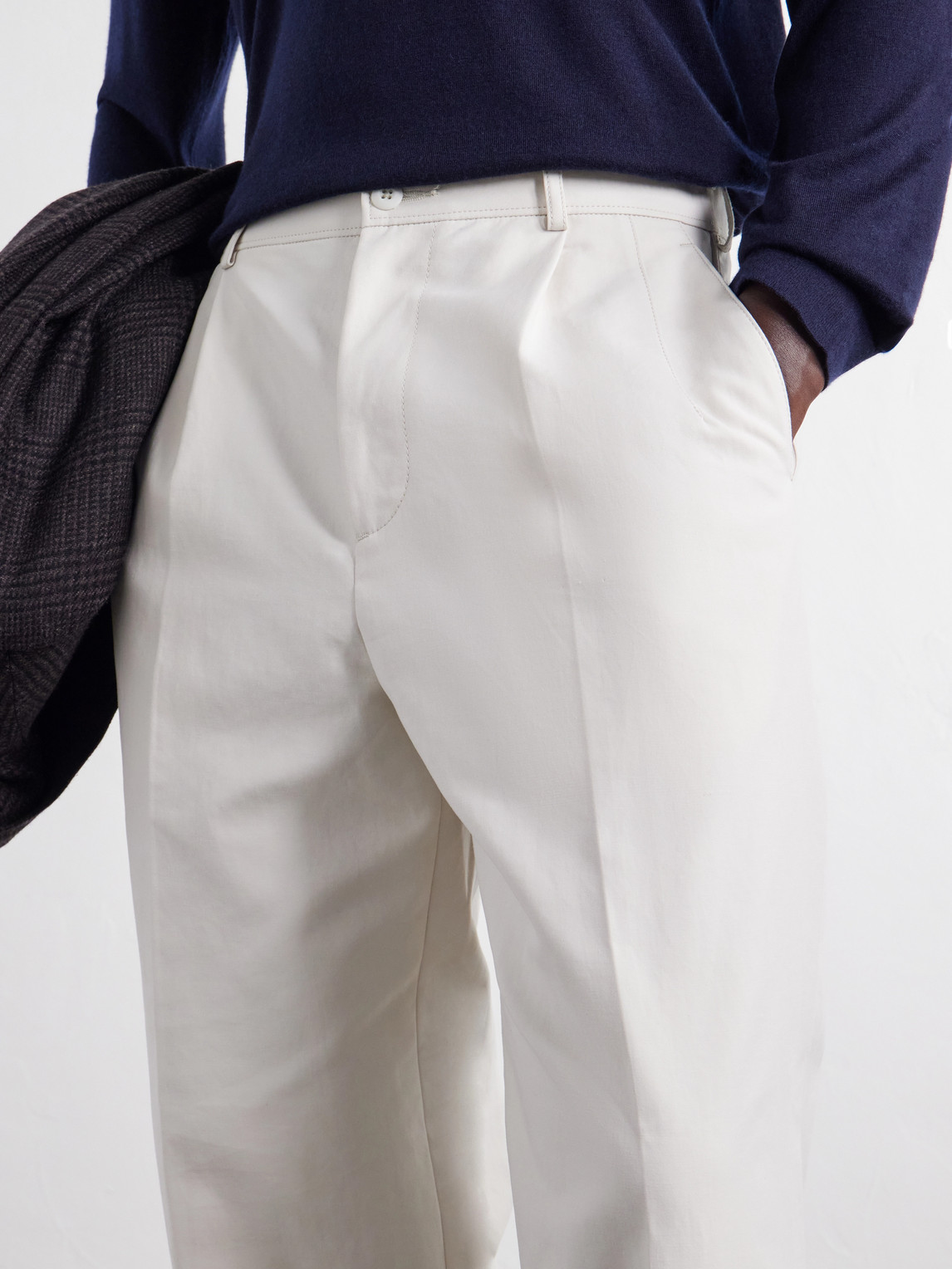 Pleated Tapered Cotton Trousers