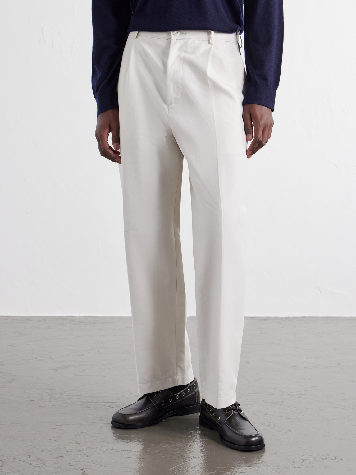 Pleated Tapered Cotton Trousers