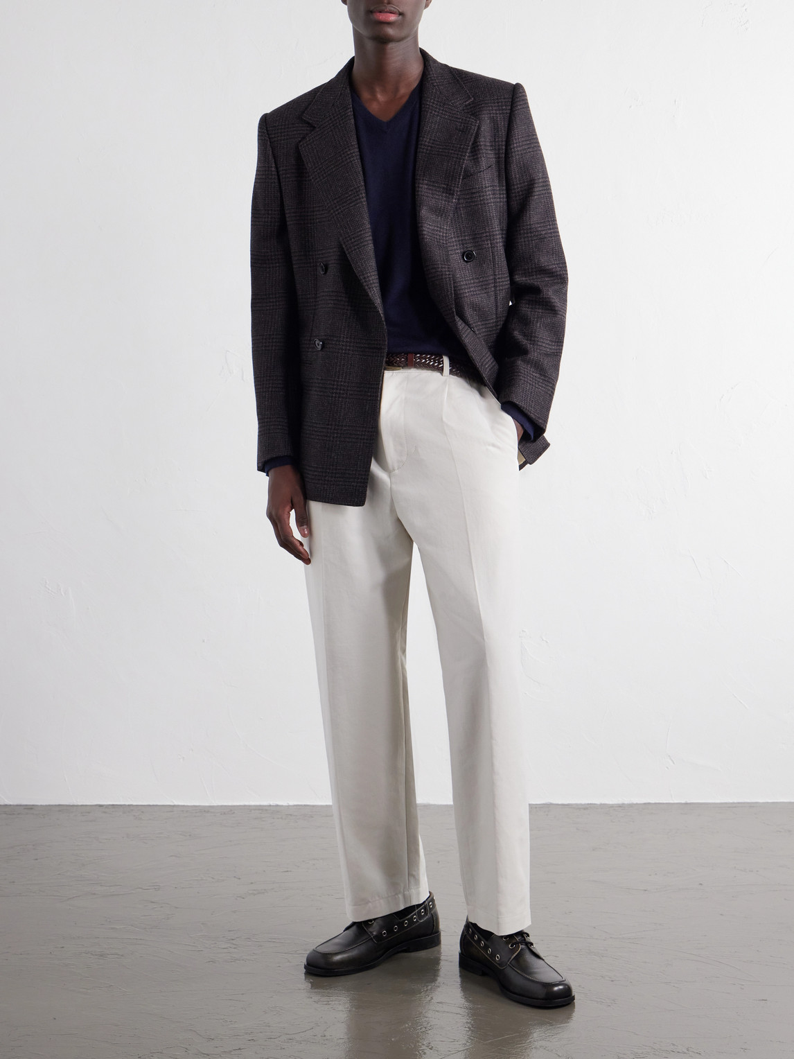 Pleated Tapered Cotton Trousers