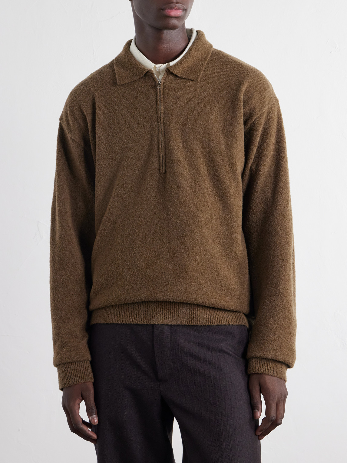 Wool-Blend Half-Zip Polo Sweater