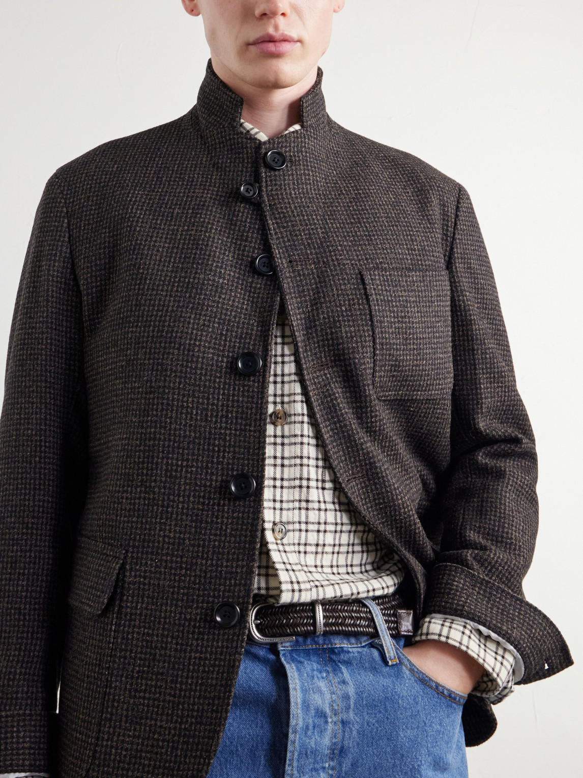 Oliver Spencer Solms Wool-blend Houndstooth Blazer In Brown