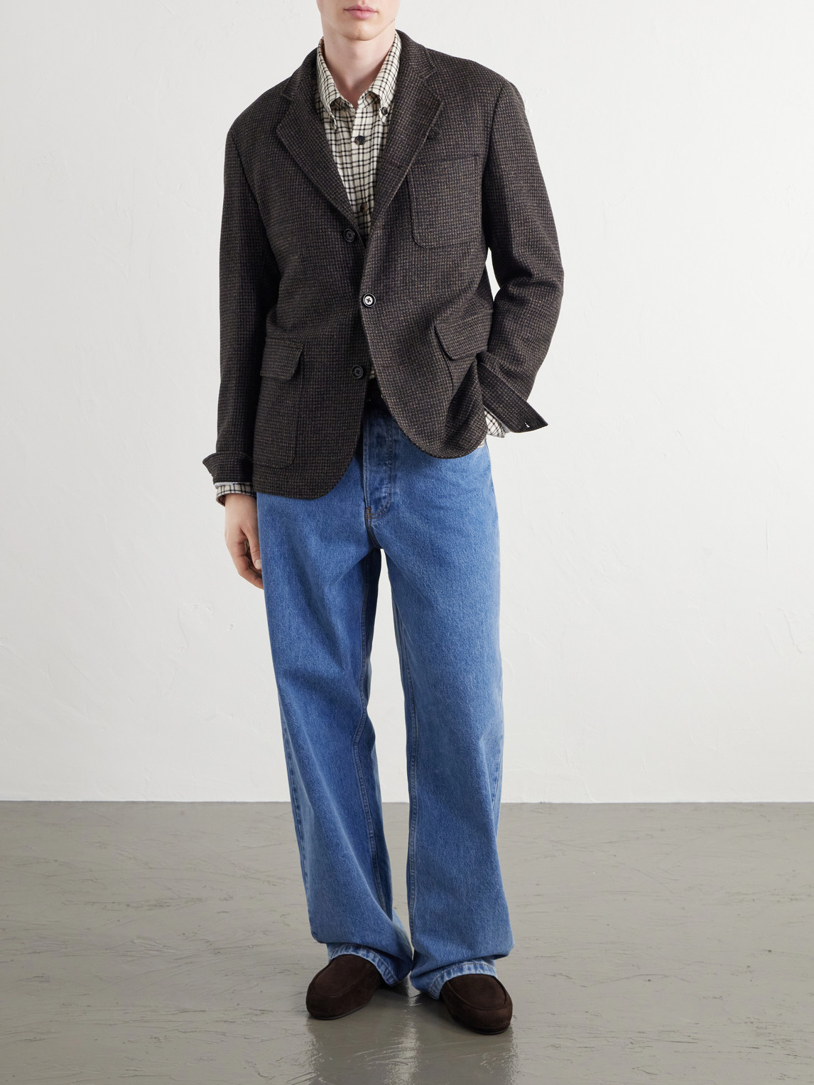 Oliver Spencer Solms Wool-blend Houndstooth Blazer In Brown