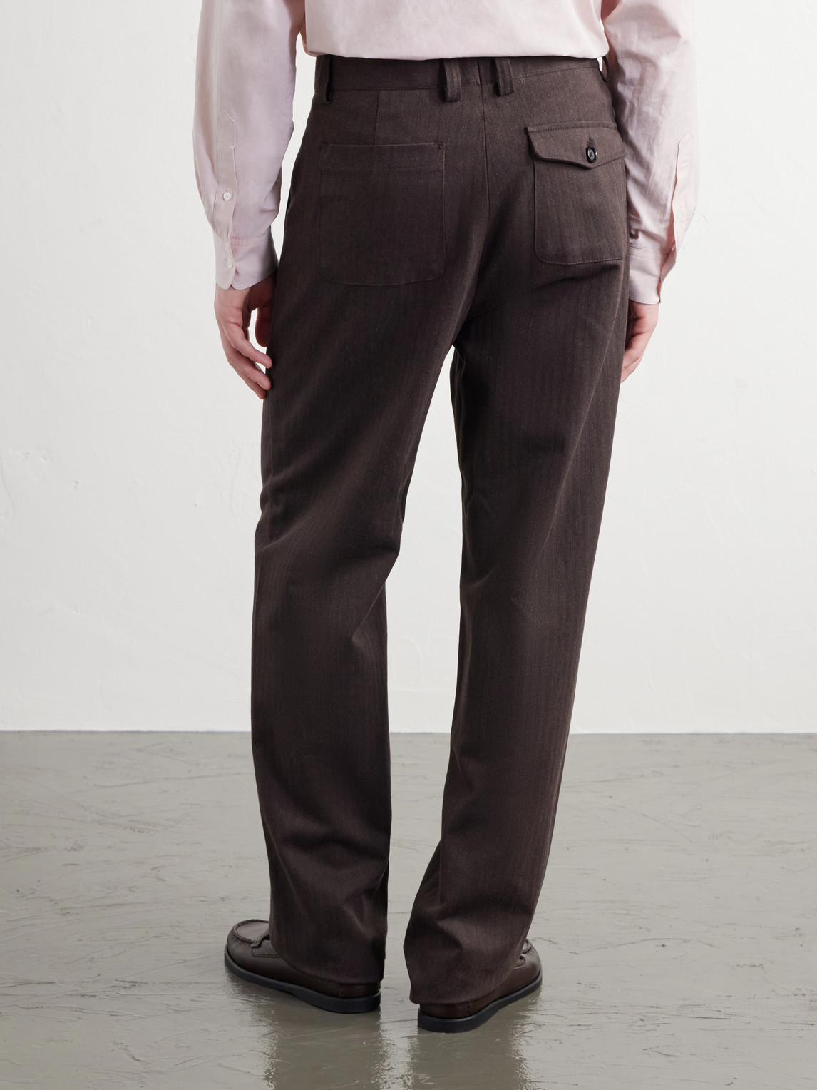 Morton Straight-Leg Pleated Herringbone Stretch-Cotton Suit Trousers
