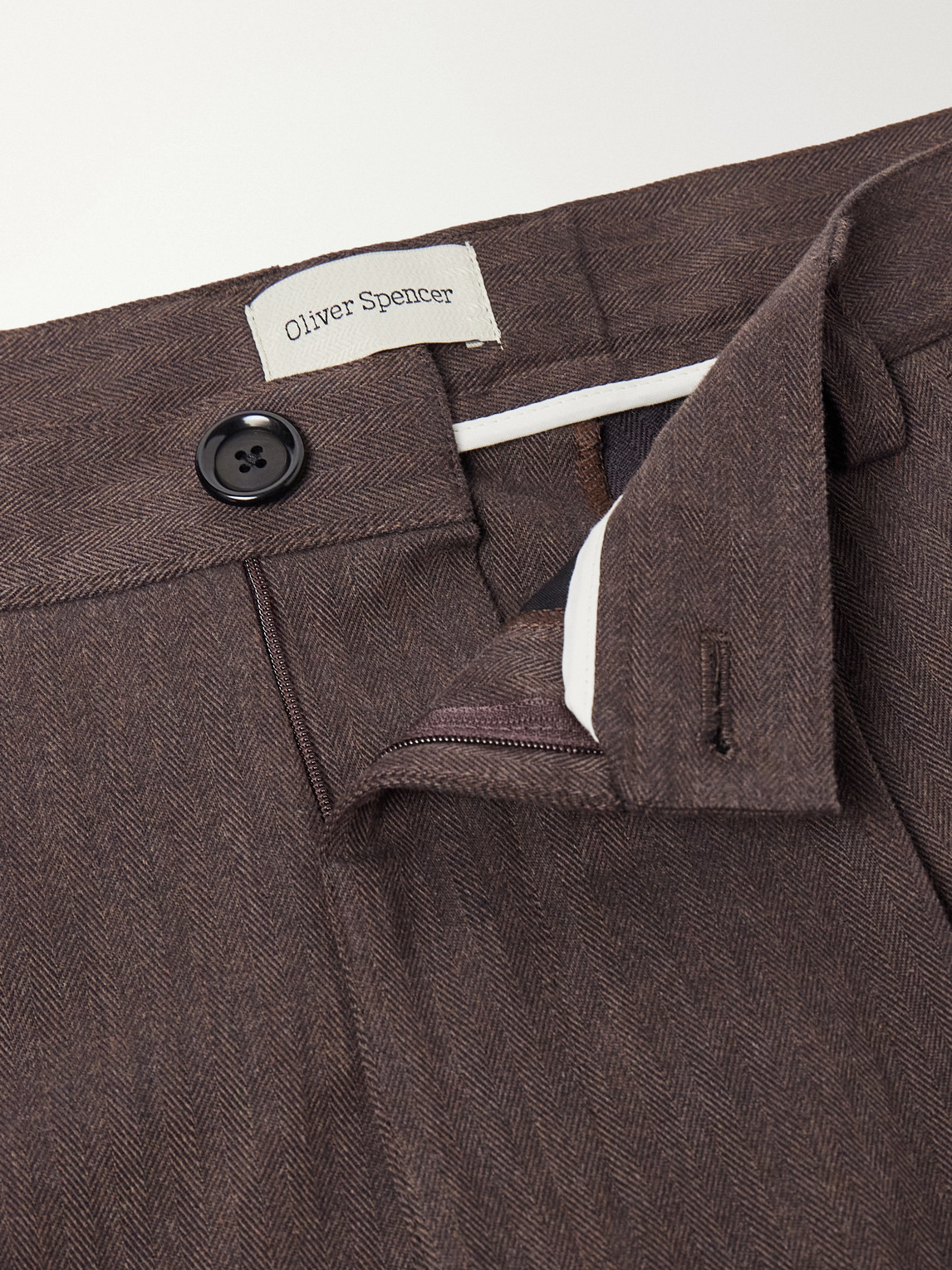 Morton Straight-Leg Pleated Herringbone Stretch-Cotton Suit Trousers